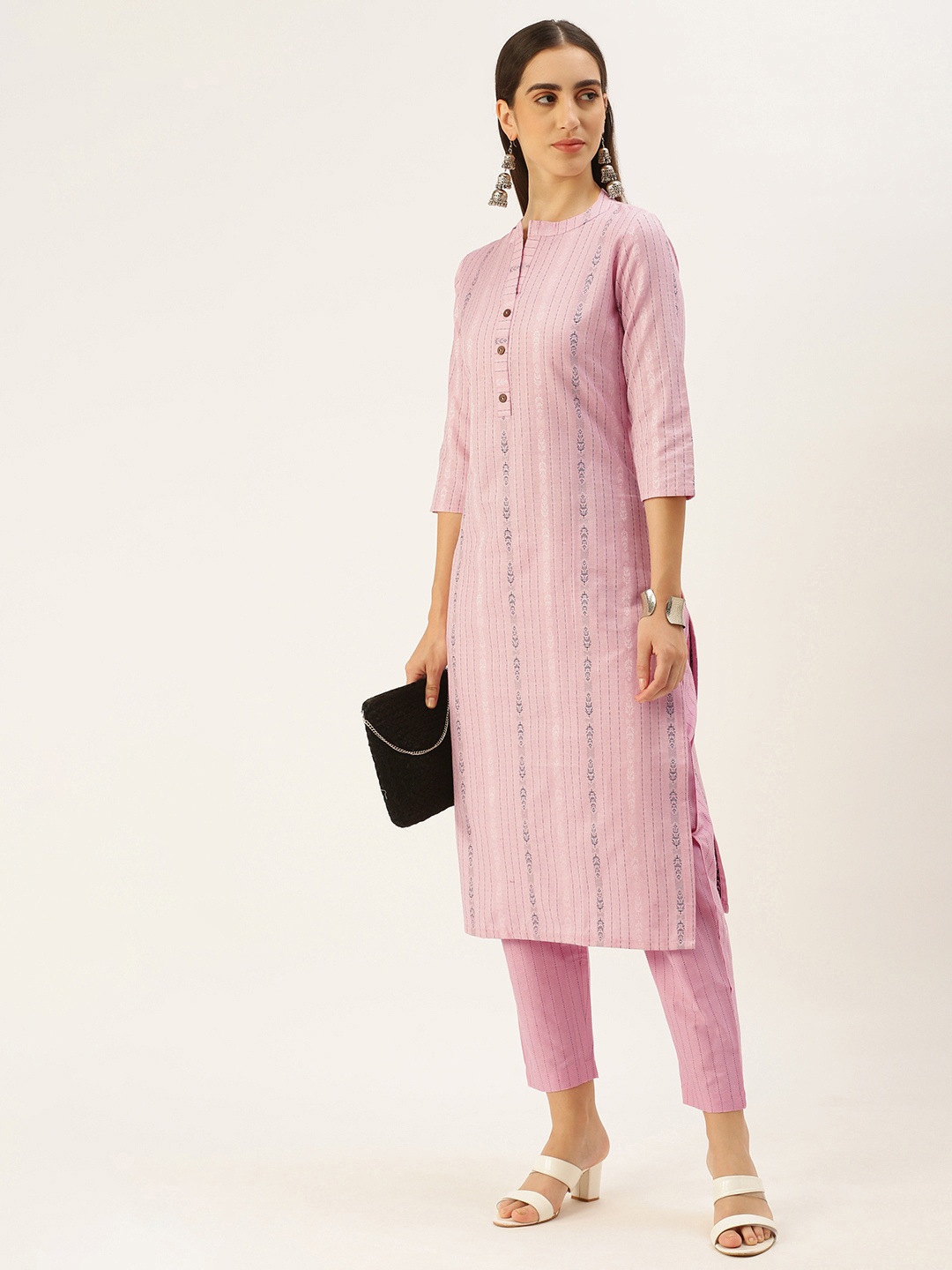 

Saanjh Women Pure Cotton Kurta with Trousers, Mauve