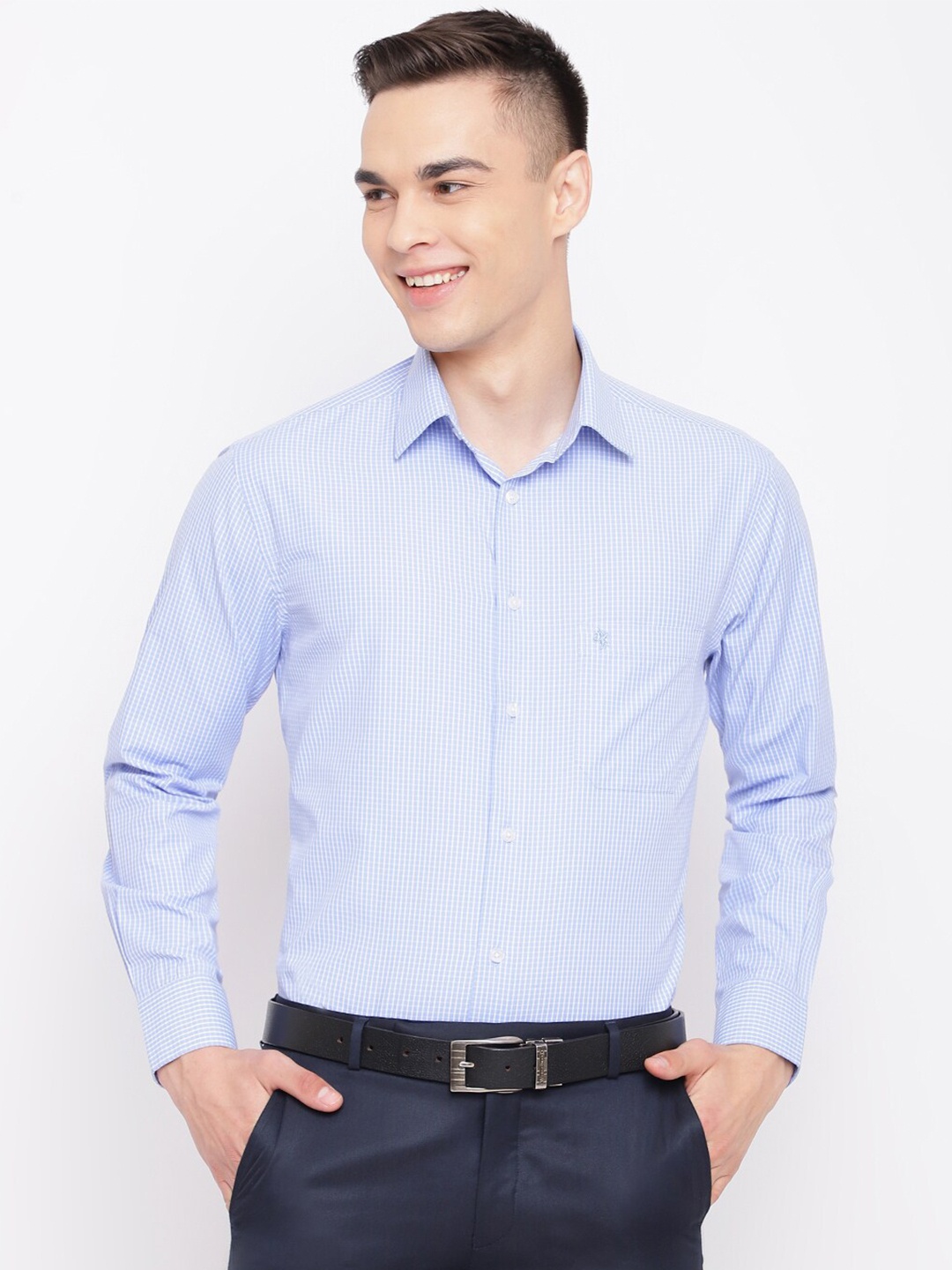 

Cantabil Men Checked Cotton Formal Shirt, Blue