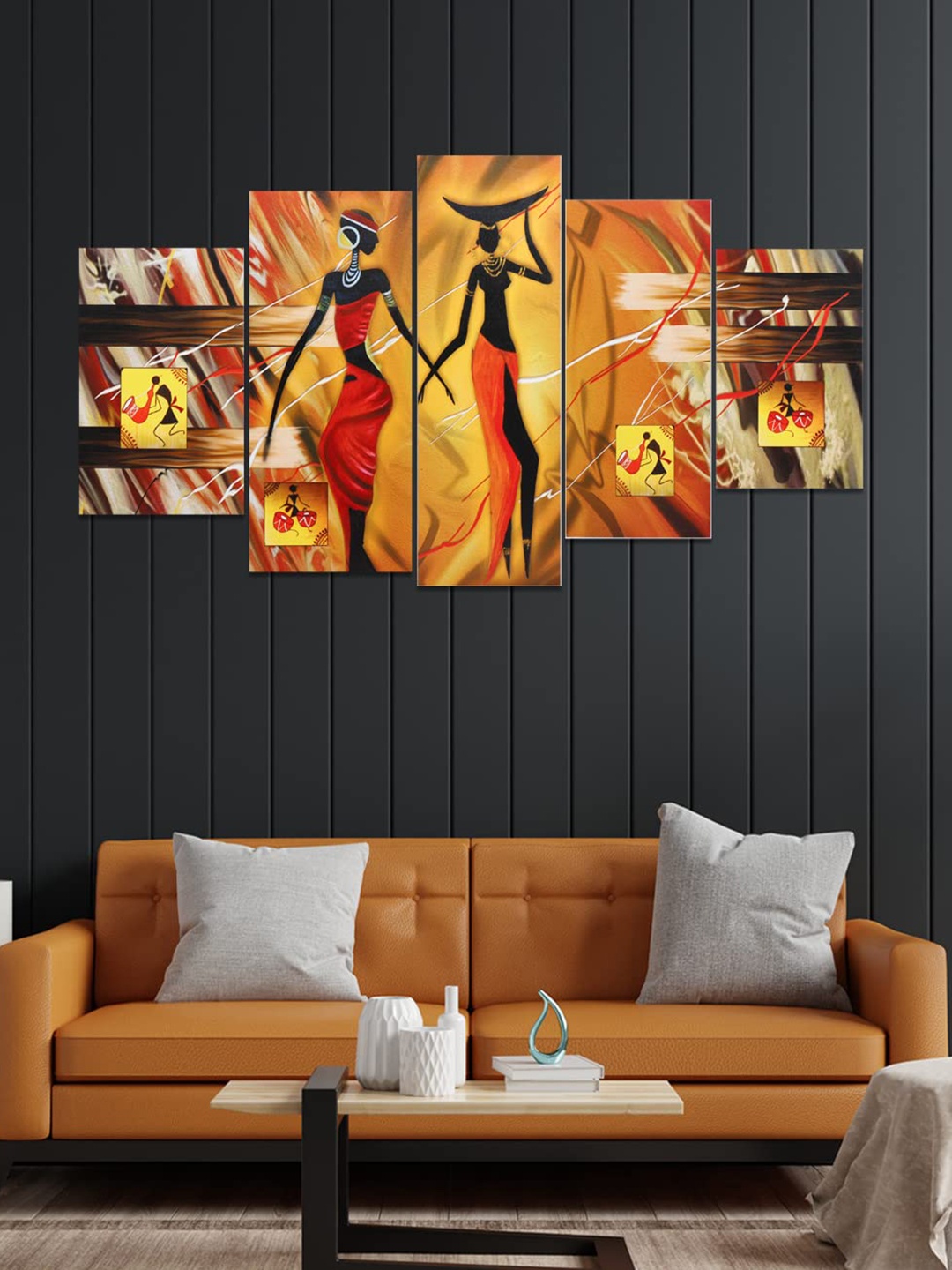 

Perpetual Mustard Yellow and Orange Set Of 5 3D Painting Wall Art with Frame