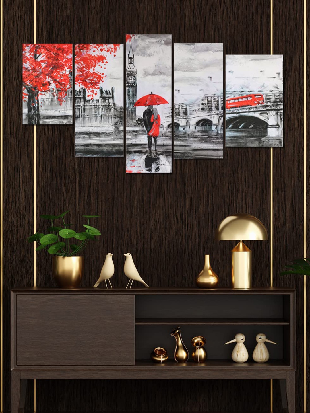 

Perpetual Grey and Orange Set Of 5 Scenery 3D Wall Painting Art with Frame