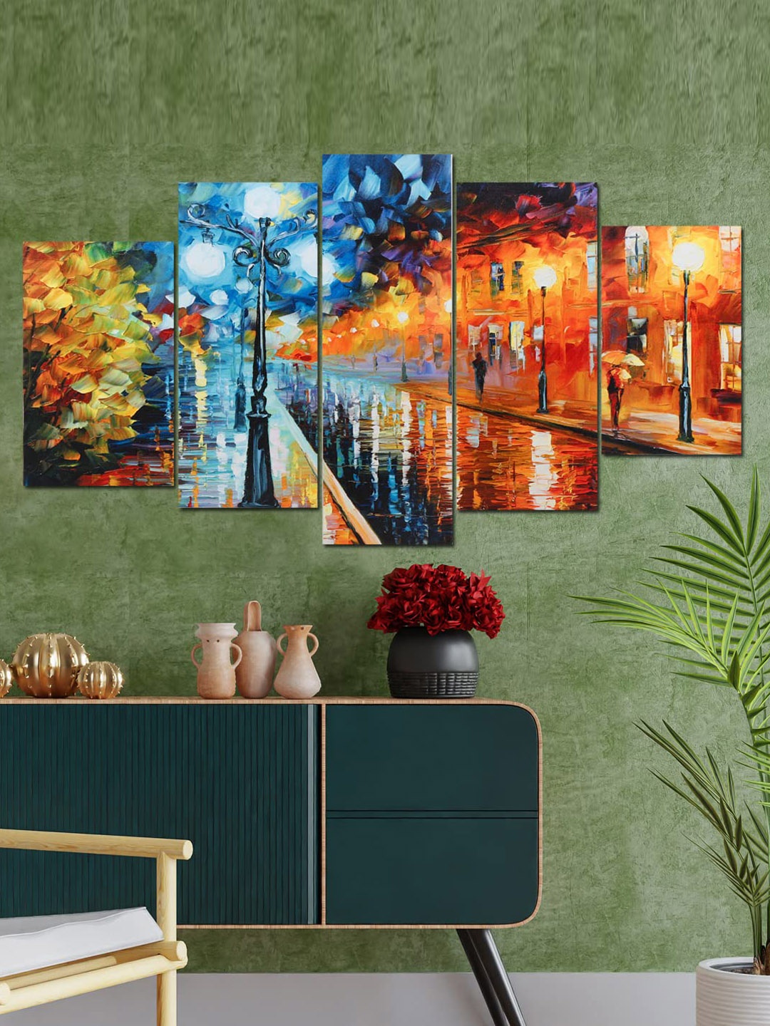 

Perpetual Blue and Orange Set Of 5 Scenery 3D Wall Painting with Frame