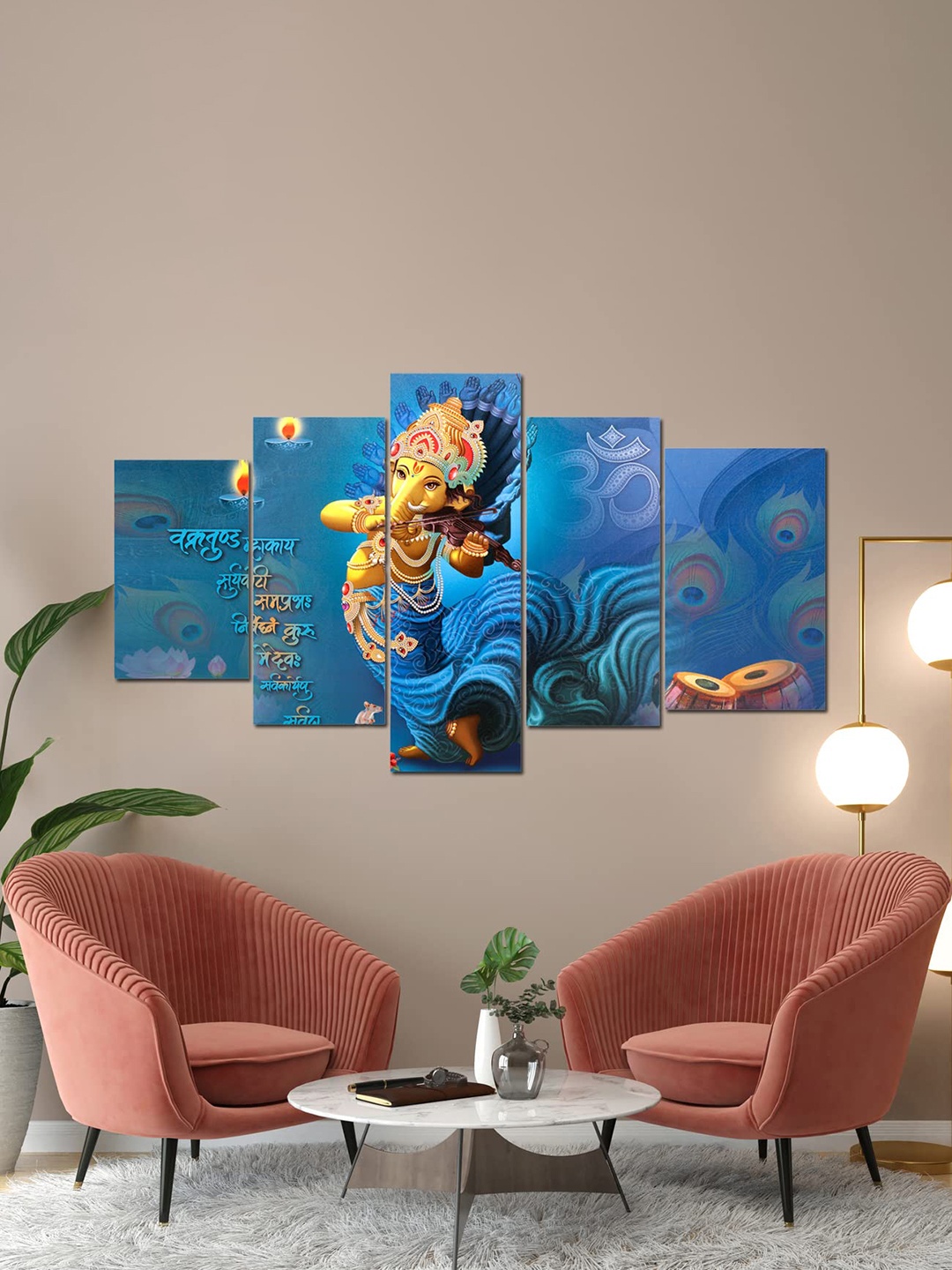 

Perpetual Blue and Mustard Yellow 5-Pieces Lord Ganesha 3D Painting Wall Art