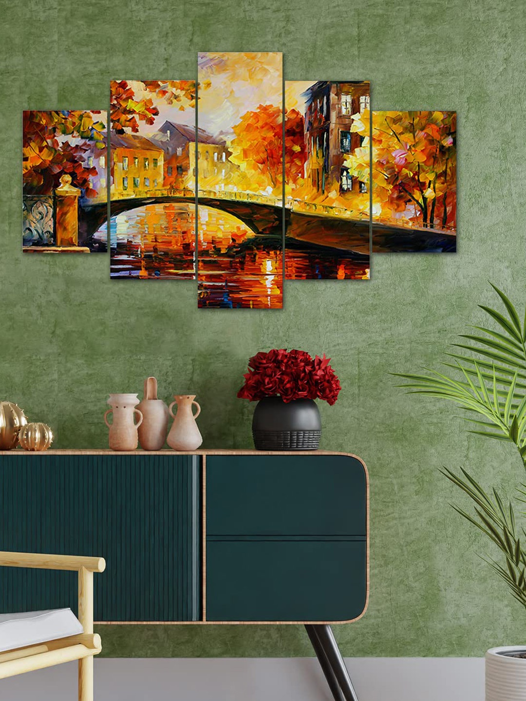 

Perpetual Brown & Yellow Set Of 5 Scenery 3D Wall Painting with Frame