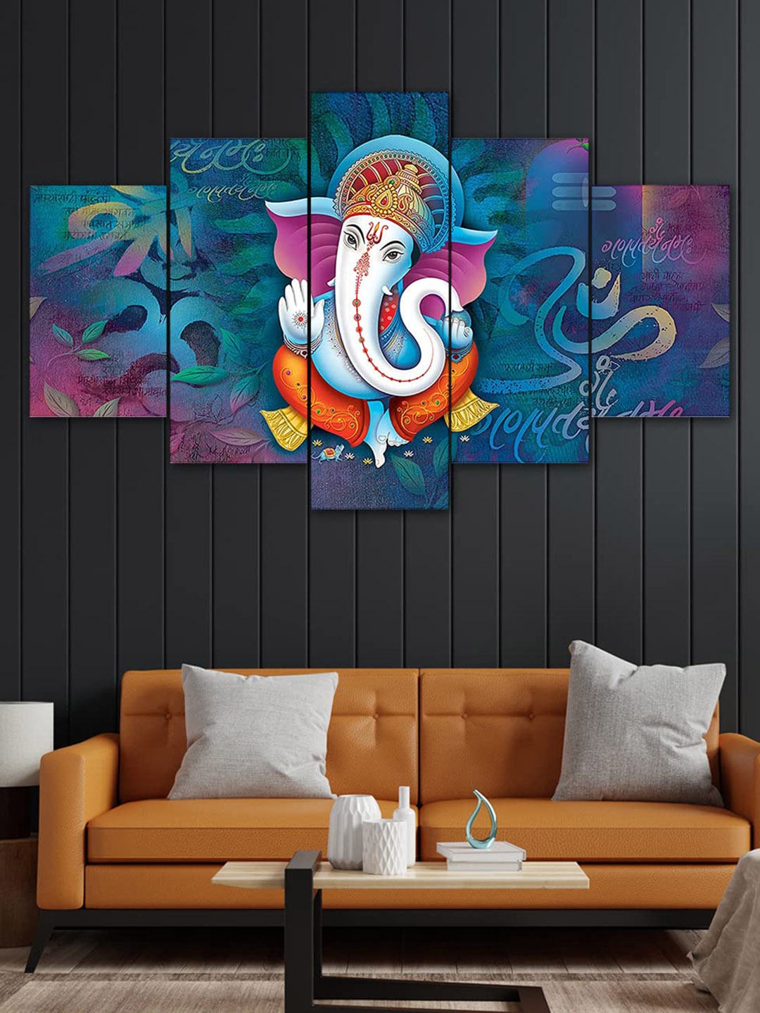 

Perpetual Blue and White 5-Pieces Lord Ganesha 3D Painting Wall Art with Frame