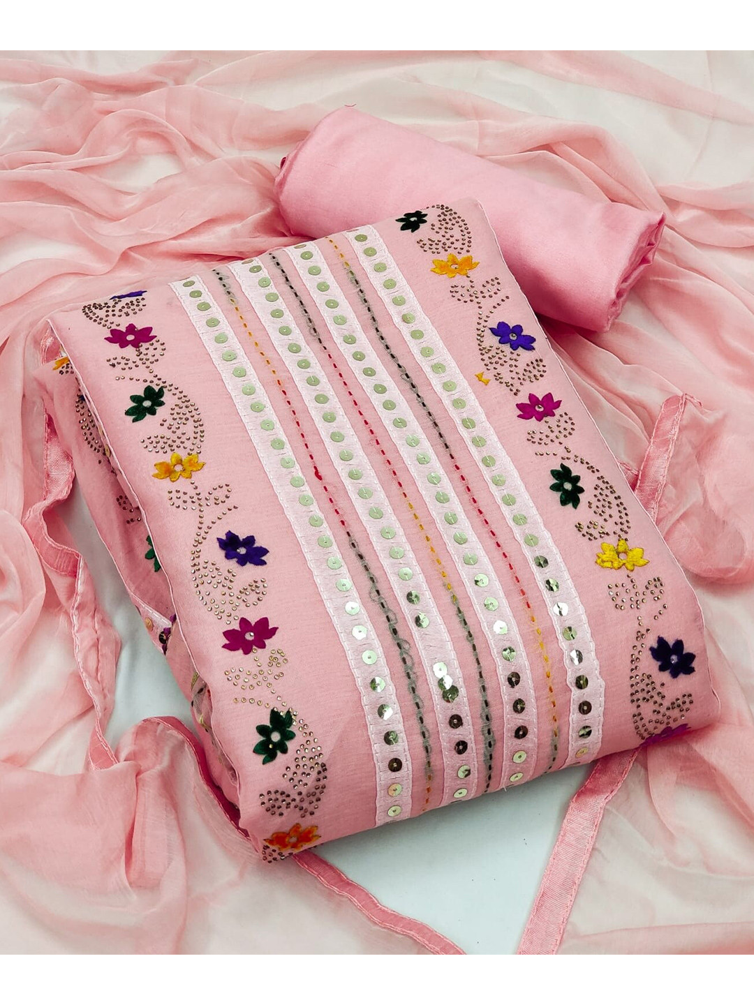 

KALINI Embroidered Unstitched Dress Material, Pink