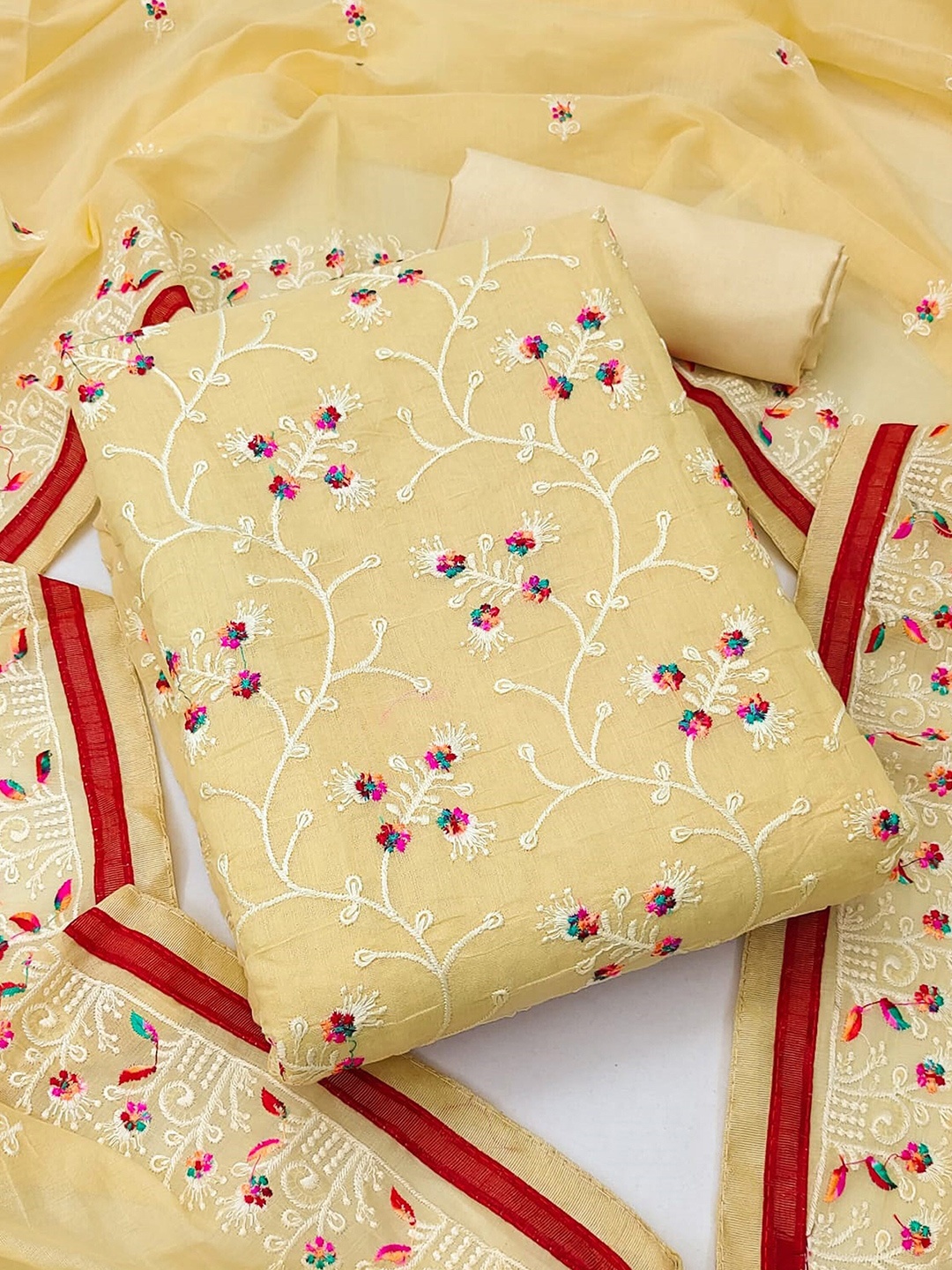 

KALINI Embroidered Unstitched Dress Material, Yellow