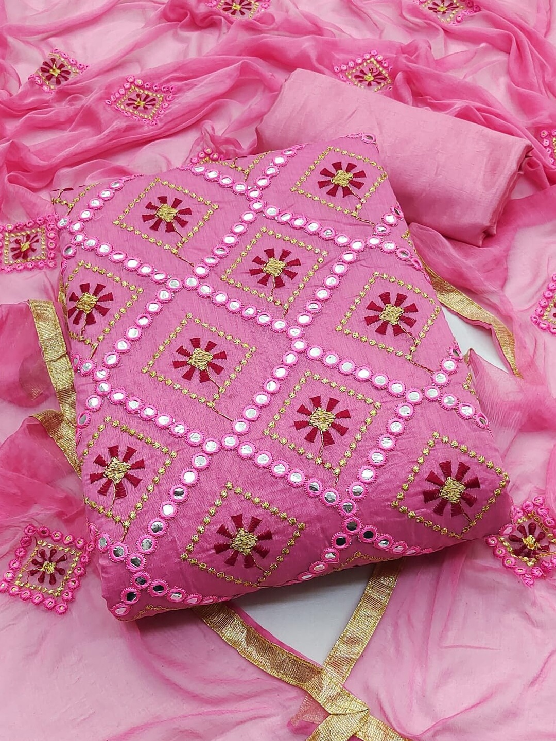 

KALINI Embroidered Unstitched Dress Material, Pink
