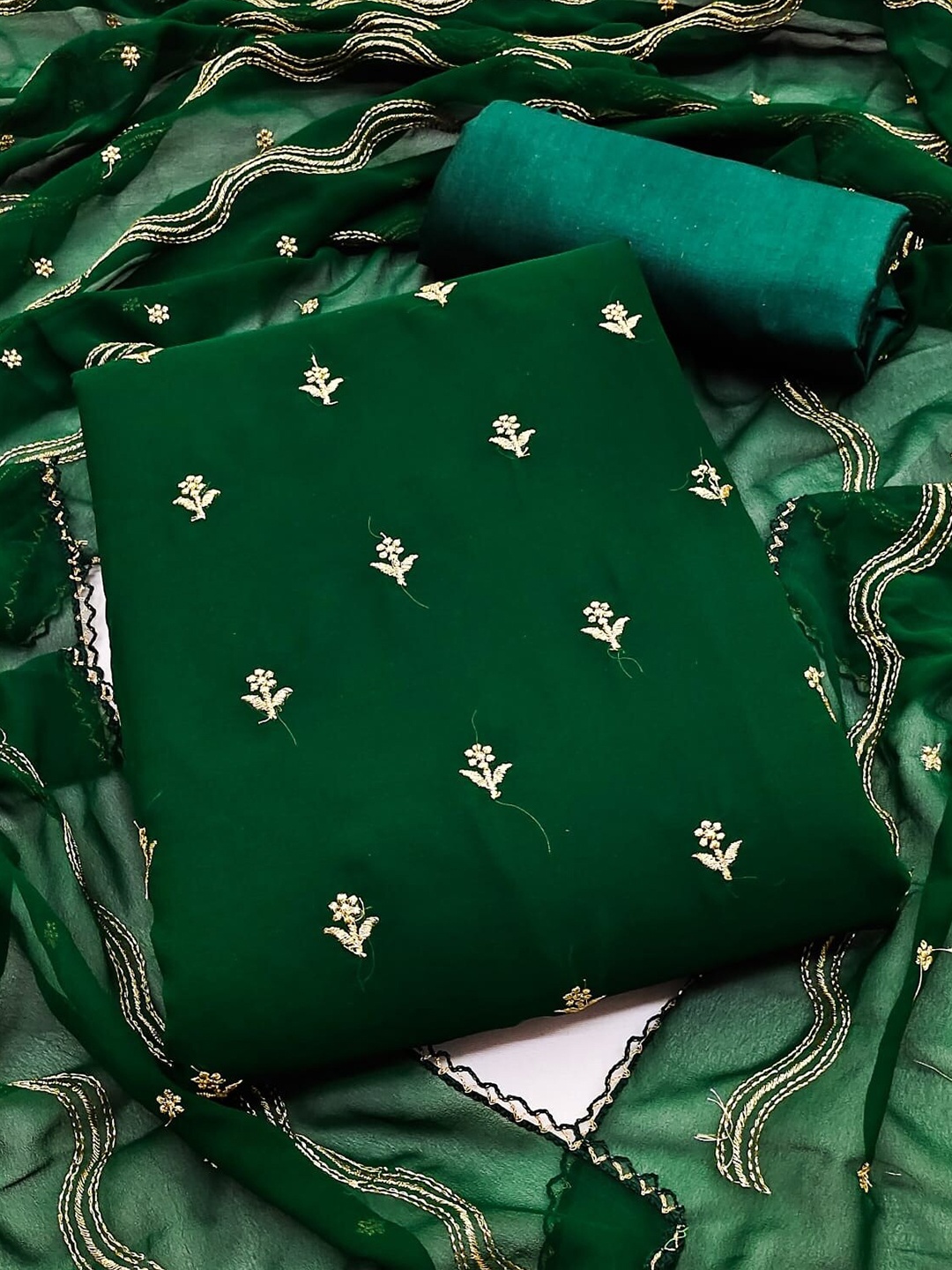 

KALINI Embroidered Silk Georgette Unstitched Dress Material, Green