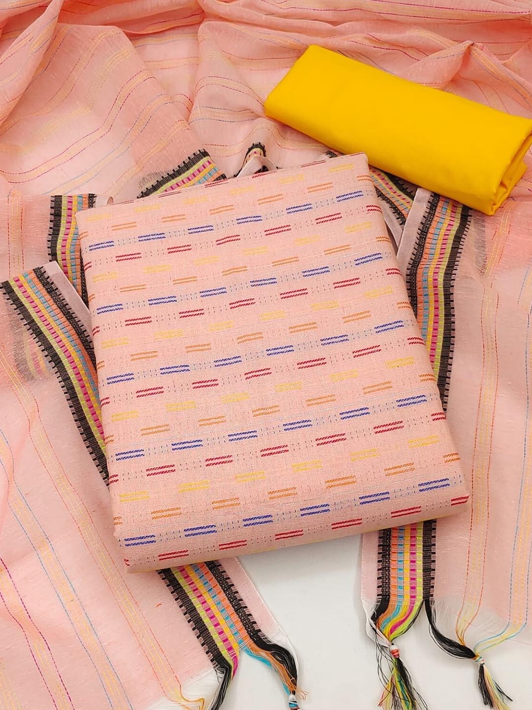 

KALINI Unstitched Cotton Dress Material, Peach