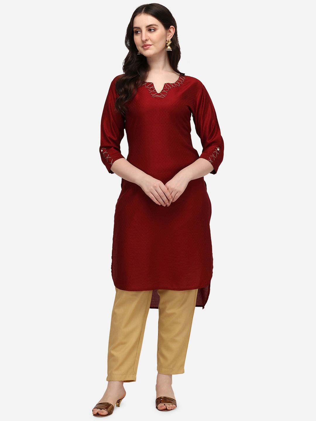 

KALINI Ethnic Motifs Jacquard Kurta, Maroon