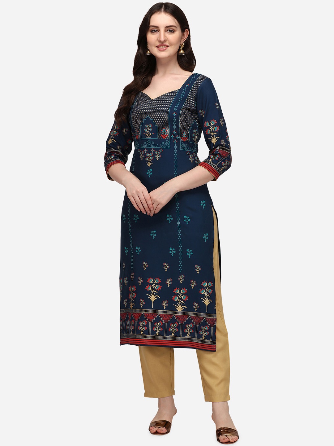 

KALINI Women Floral Printed Kurta, Navy blue