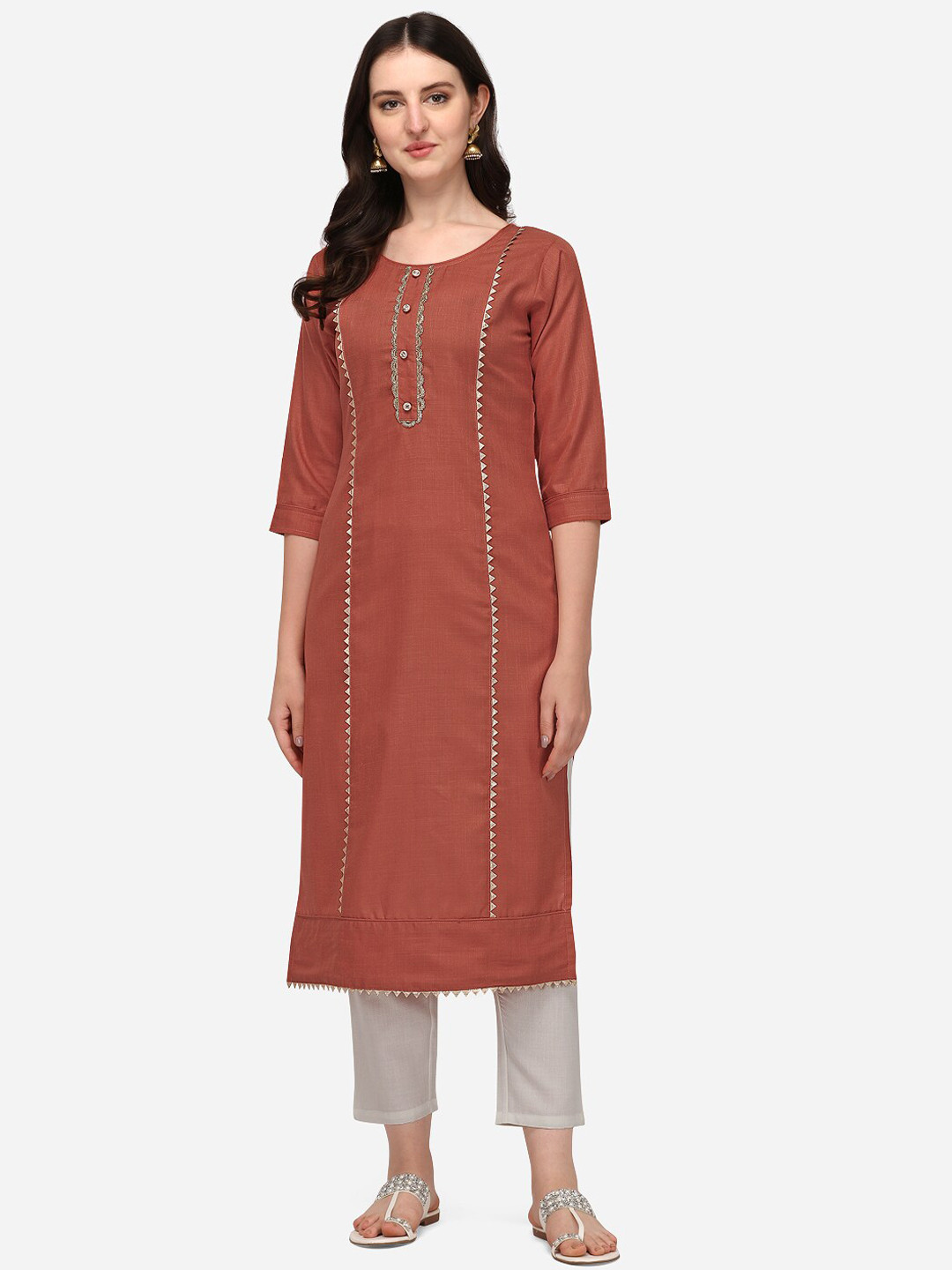 

KALINI Women Gotta Patti Pure Cotton Kurta with Trousers, Rust
