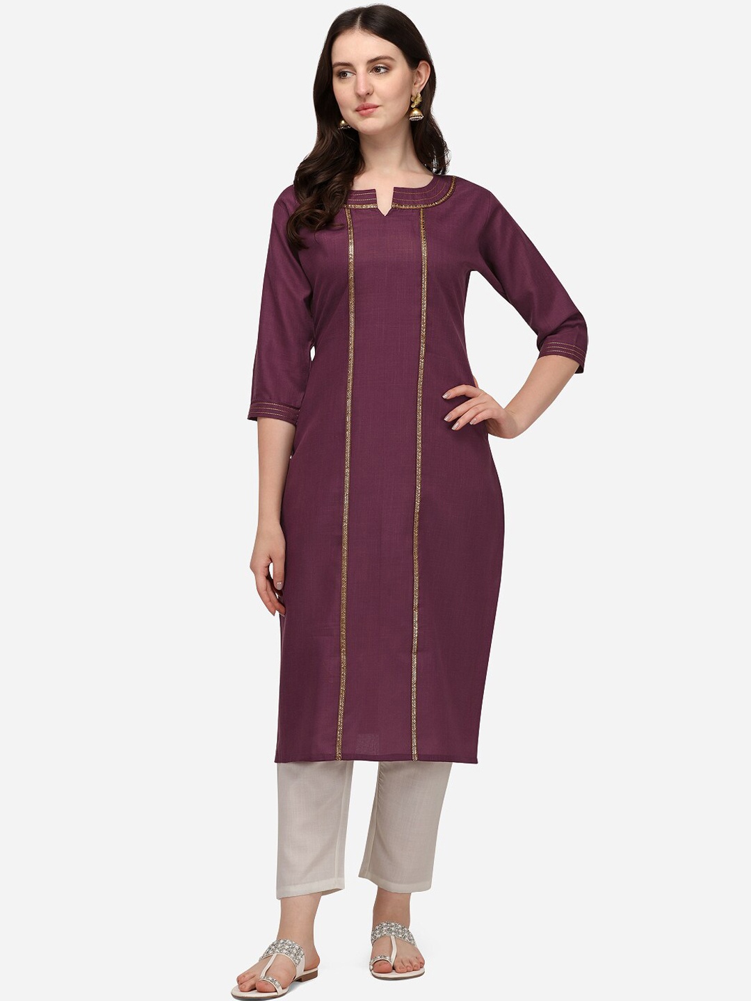 

KALINI Gotta Patti Pure Cotton Kurta with Trousers, Purple