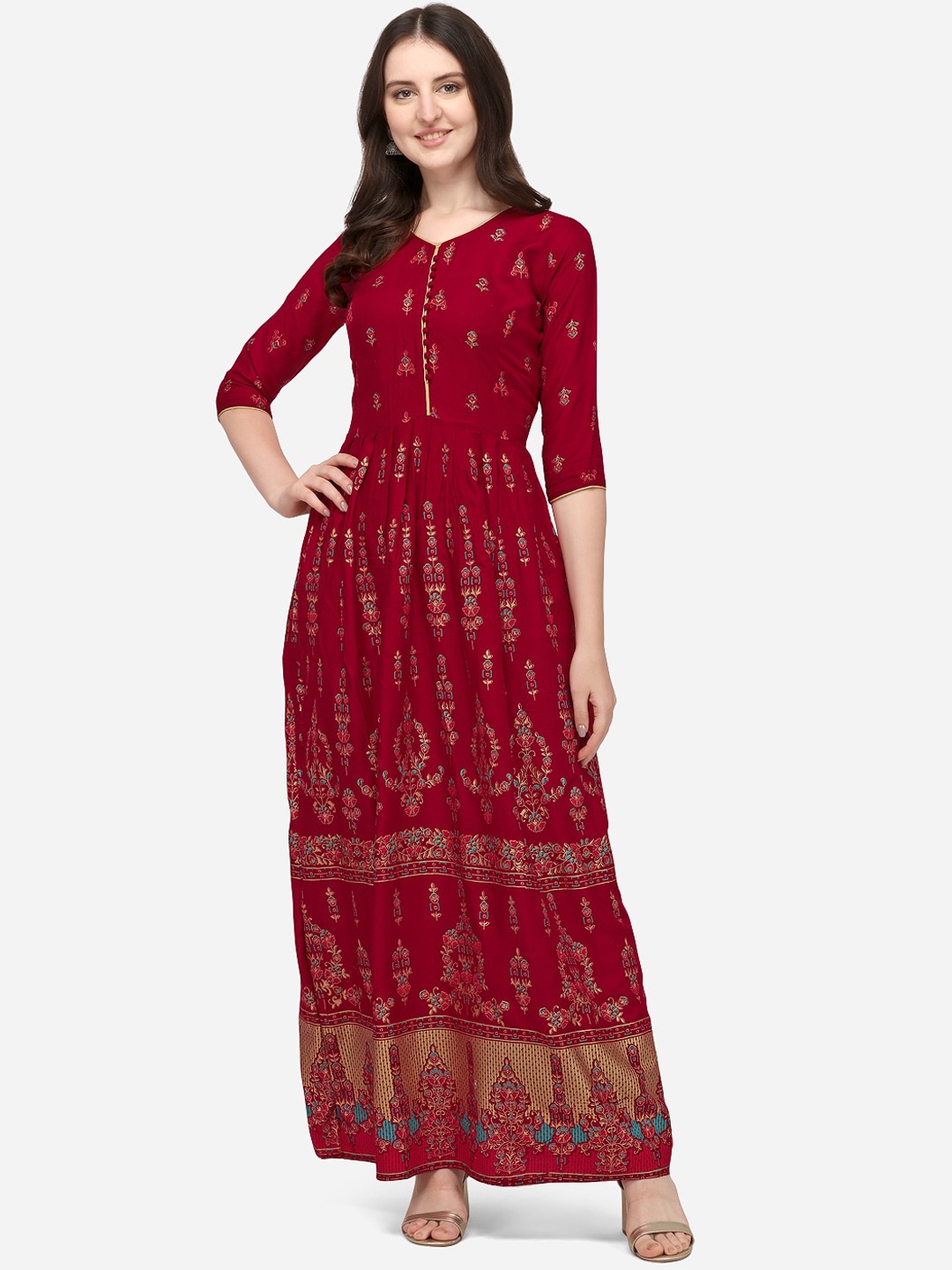 

KALINI Women Ethnic Motifs Dyed V-Neck Anarkali Kurta, Maroon