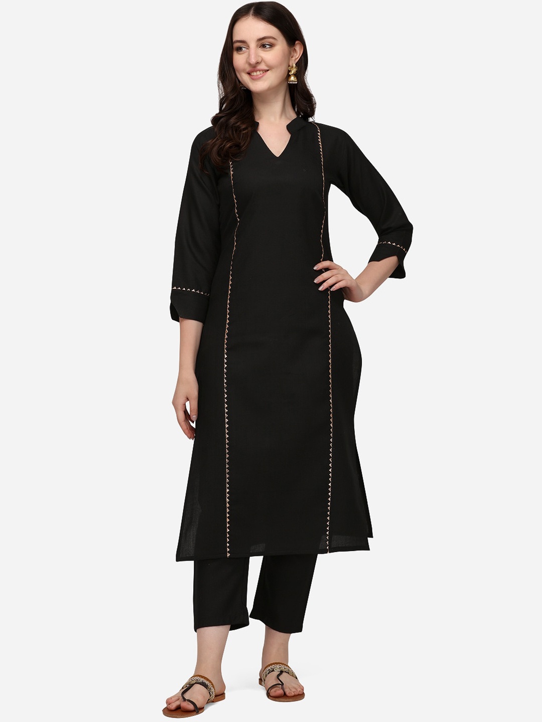 

KALINI Cotton Gotta Patti Kurta, Black