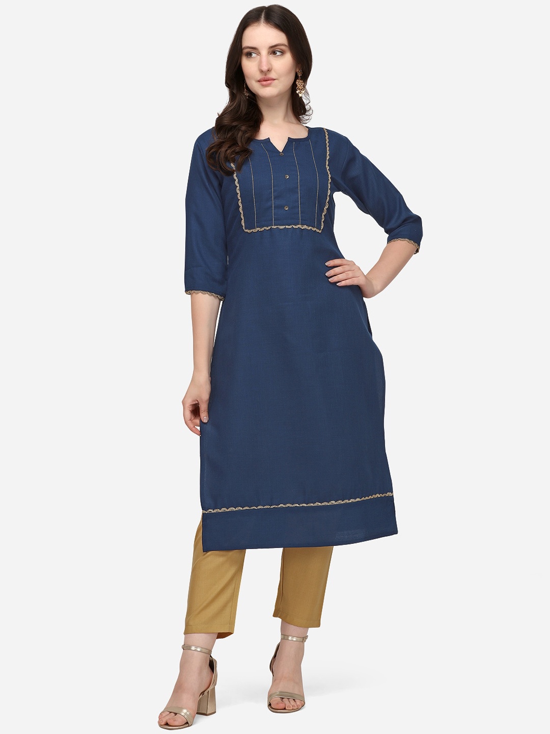 

KALINI Cotton Straight Gotta Patti Kurta, Navy blue