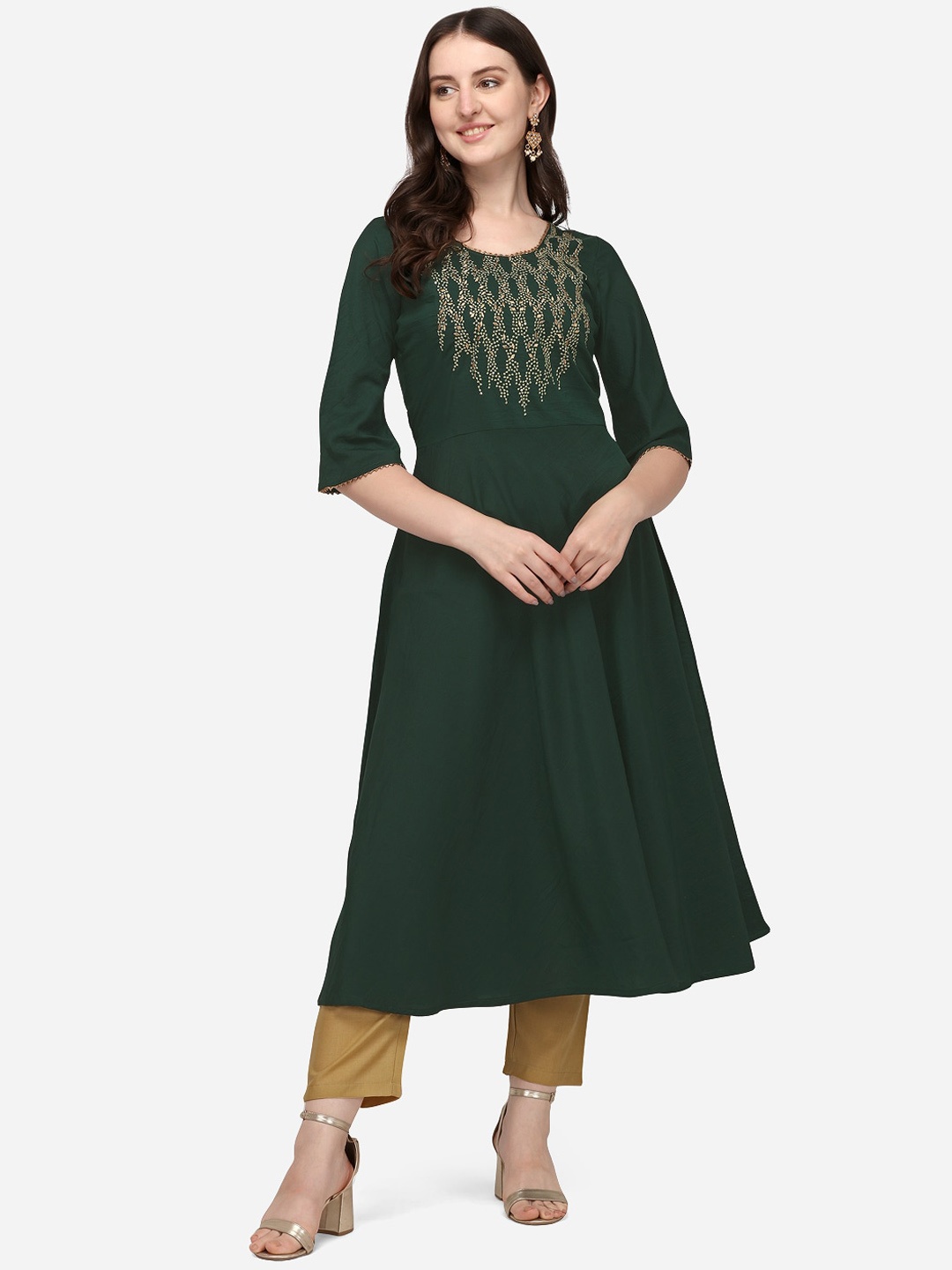 

KALINI Embroidered Gotta Patti Straight Kurta, Green