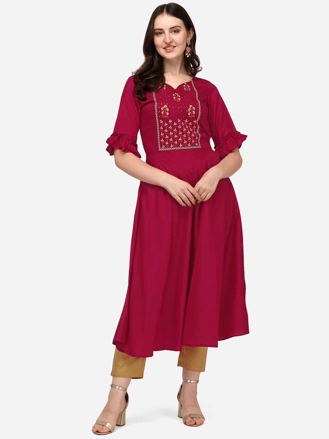 

KALINI Women Red Floral Embroidered Anarkali Kurta
