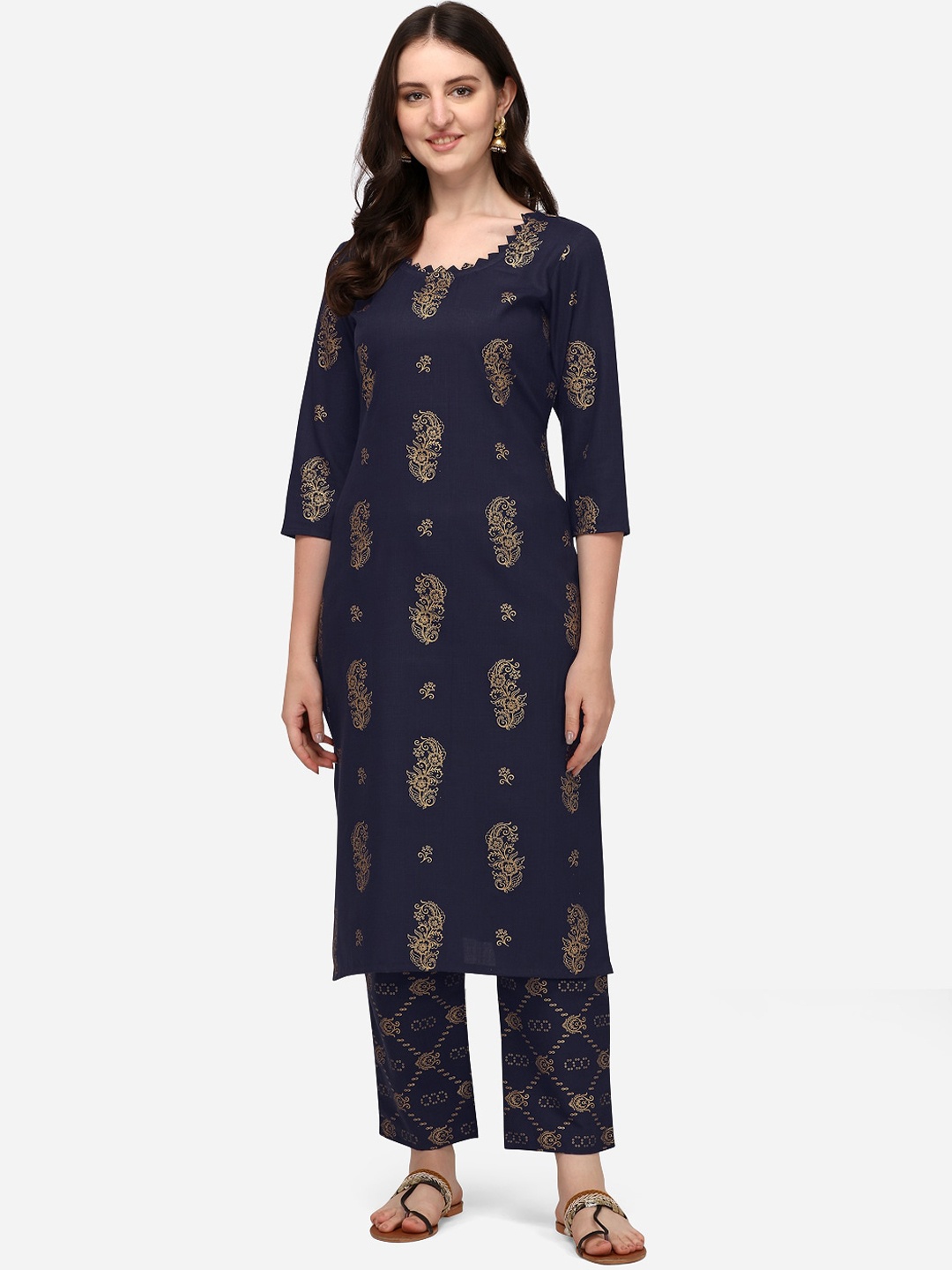 

KALINI Women Ethnic Motifs Printed Kurta, Navy blue