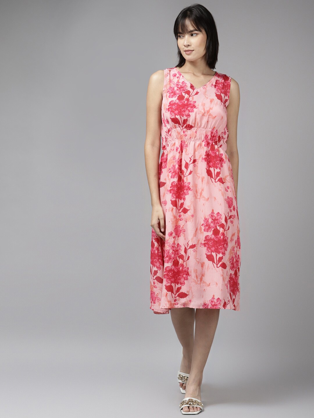 

Aarika Floral Printed Georgette A-Line Midi Dress, Pink