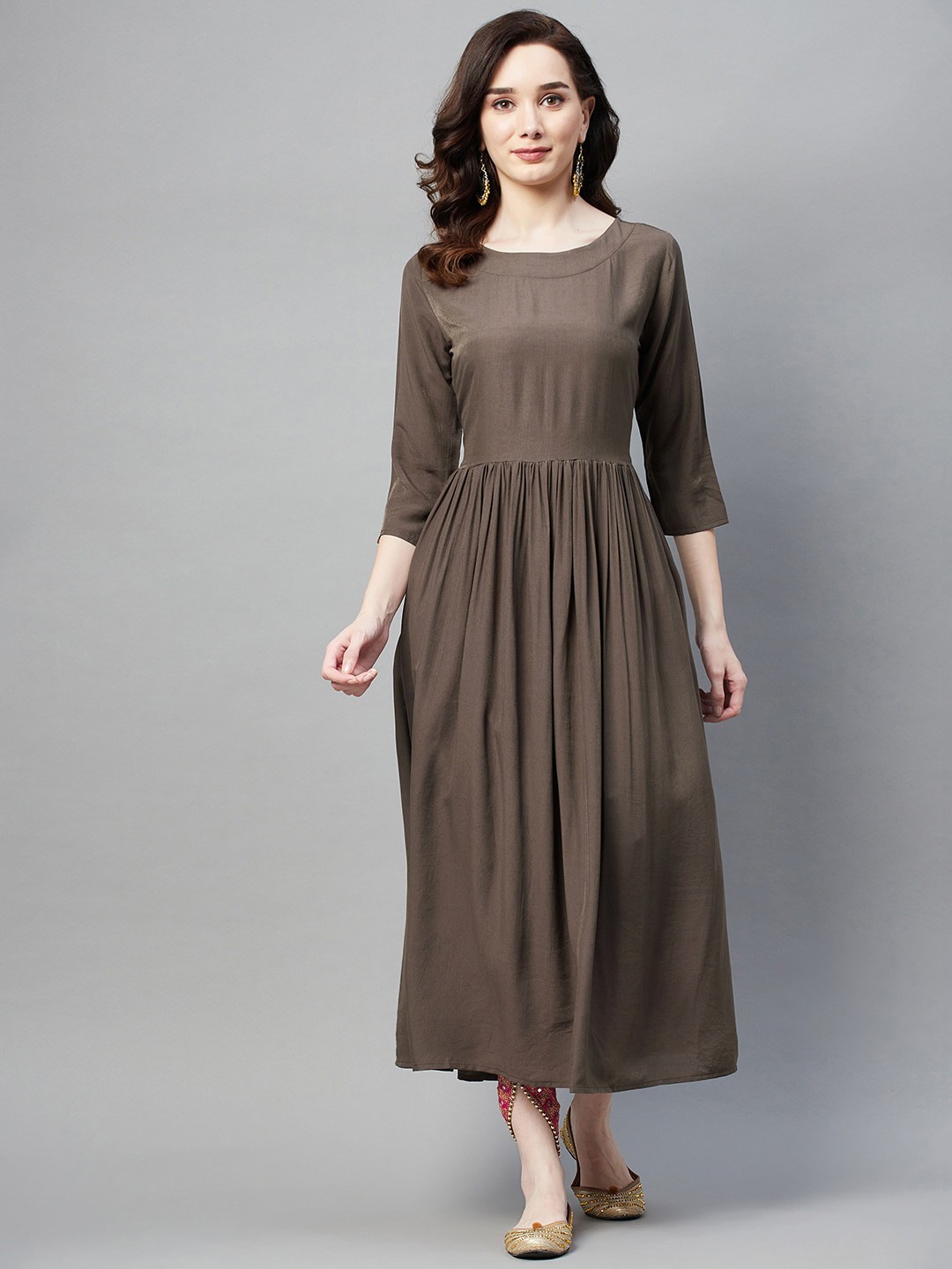 

Aarika A-Line Pleated Cotton Kurta, Brown