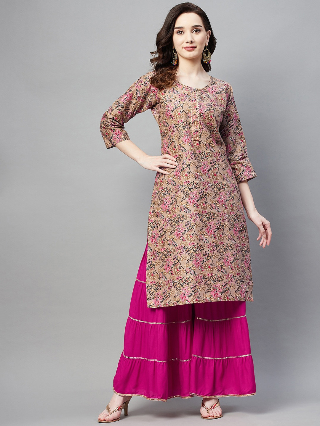 

Aarika Women Ethnic Motifs Printed Pure Cotton Kurta, Beige