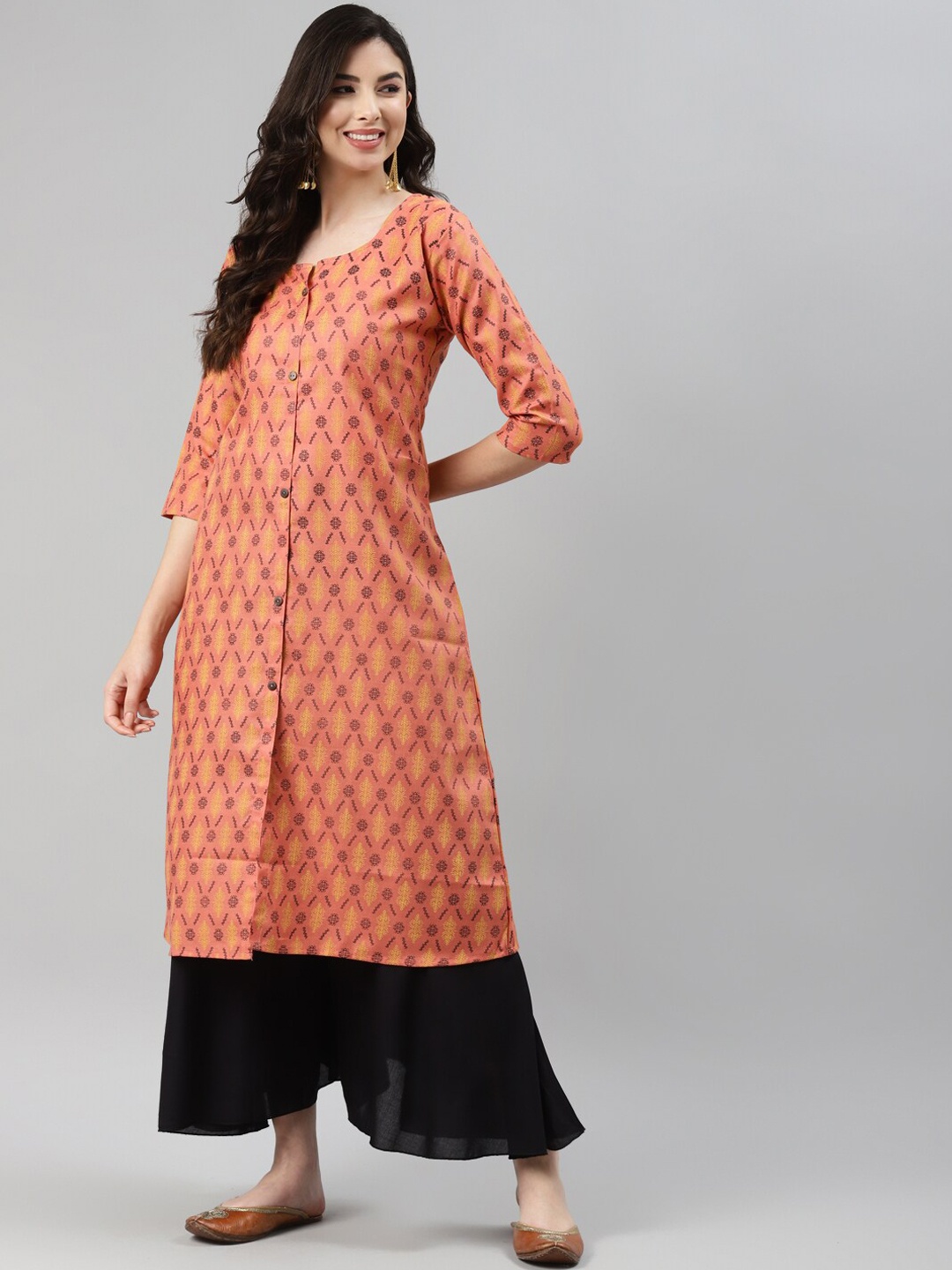 

Aarika Ethnic Motifs Printed Regular Fit Cotton Kurta, Peach