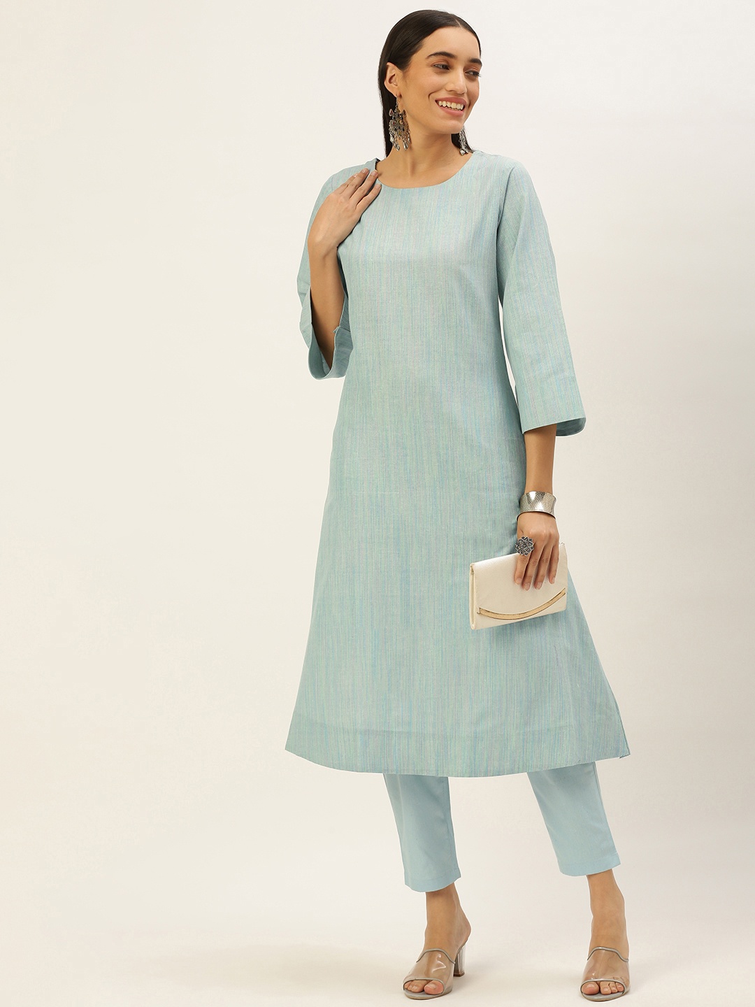

Saanjh Women Woven Design A-Line Kurta, Blue
