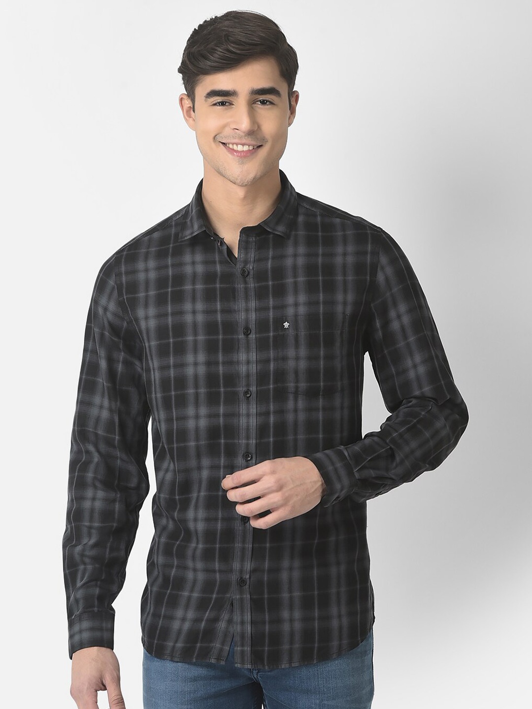 

Turtle Men Relaxed Slim Fit Tartan Checked Cotton Casual Shirt, Black