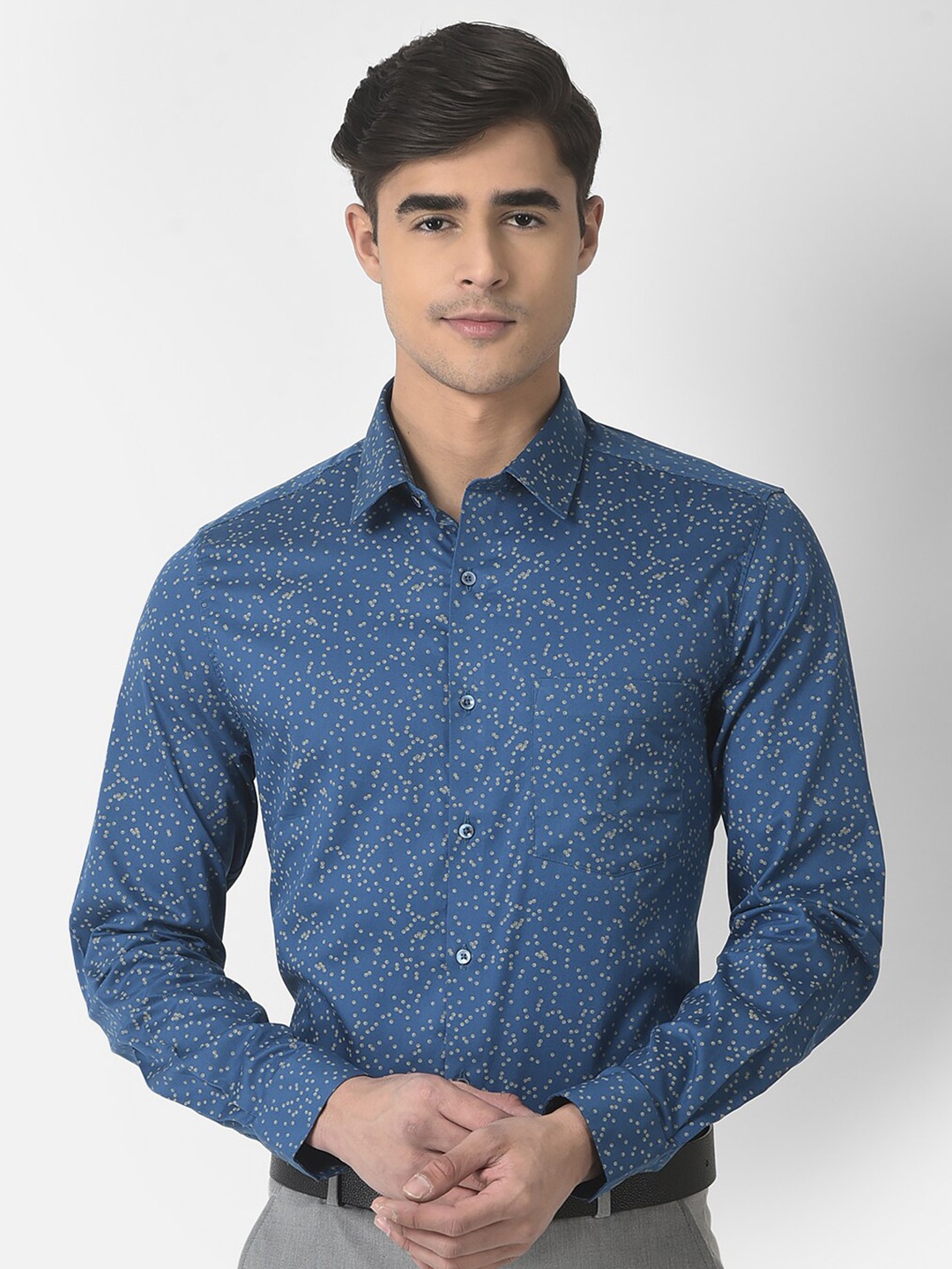 

Turtle Men Modern Slim Fit Floral Printed Cotton Formal Shirt, Blue