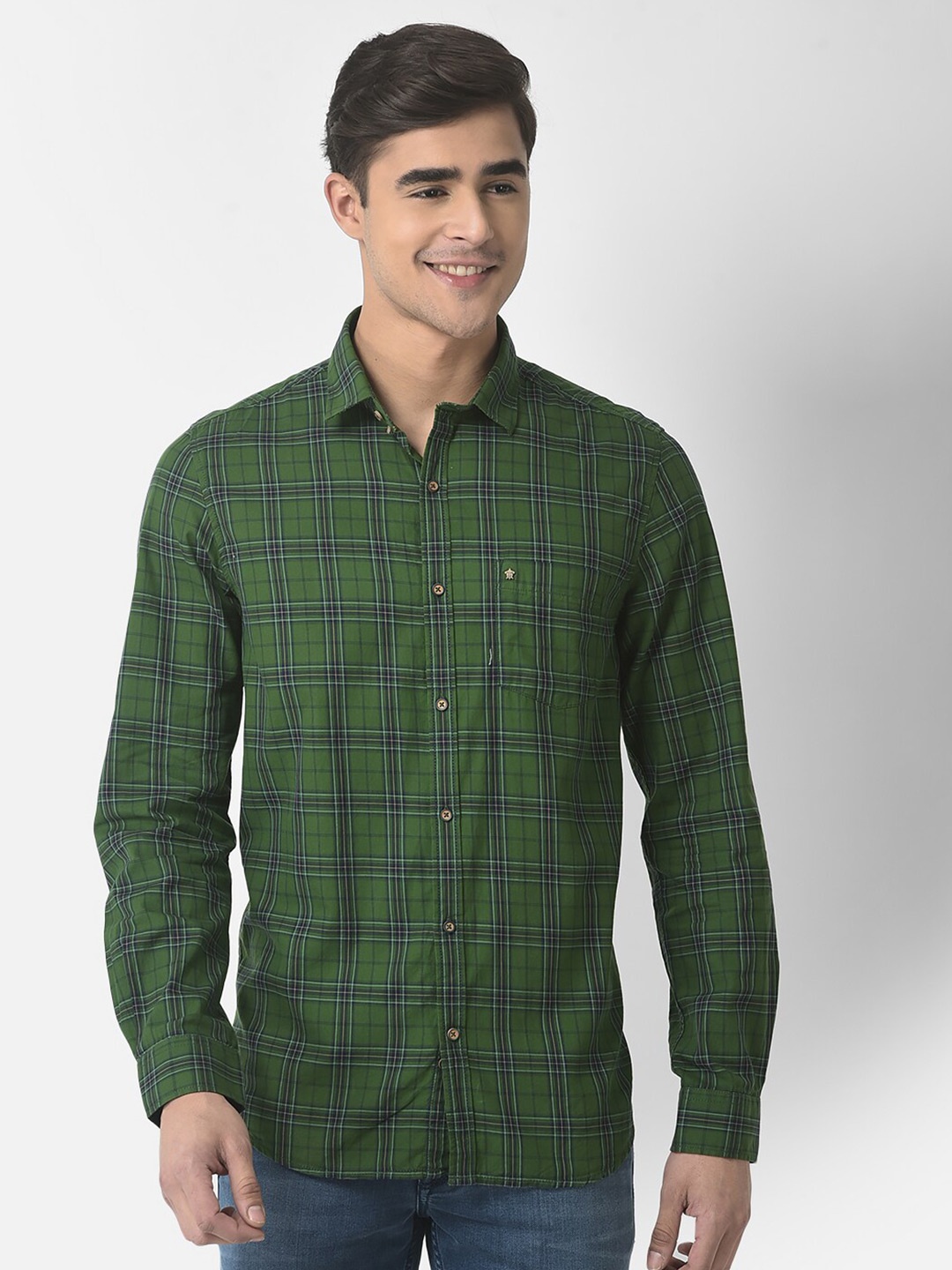 

Turtle Men Relaxed Slim Fit Tartan Checked Pure Cotton Casual Shirt, Green