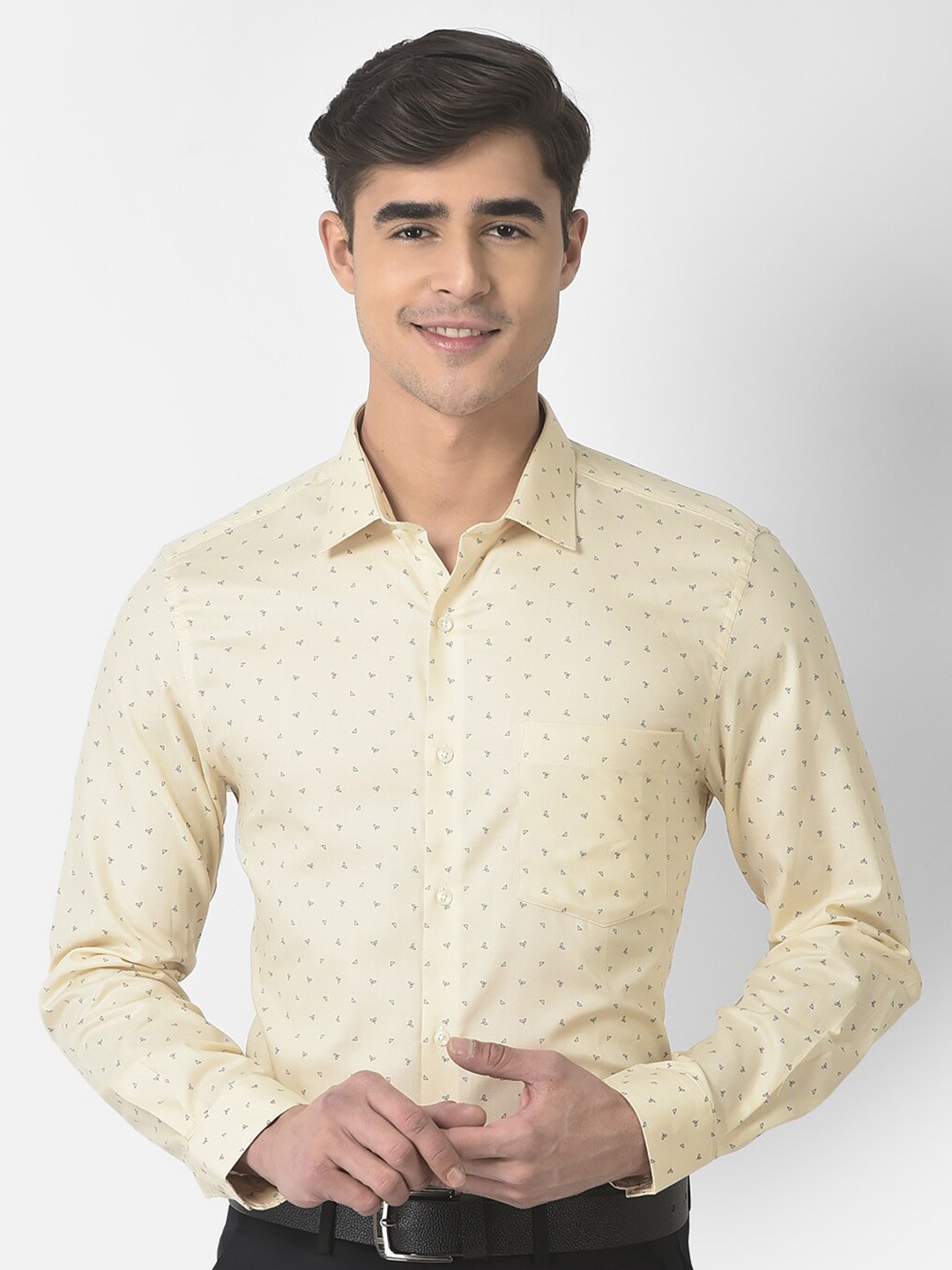 

Turtle Men Modern Slim Fit Printed Cotton Formal Shirt, Yellow