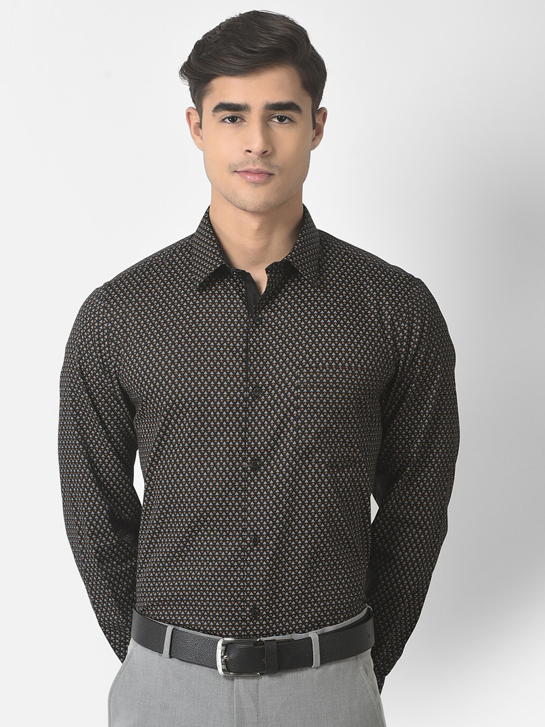 

Turtle Men Modern Slim Fit Printed Cotton Formal Shirt, Black