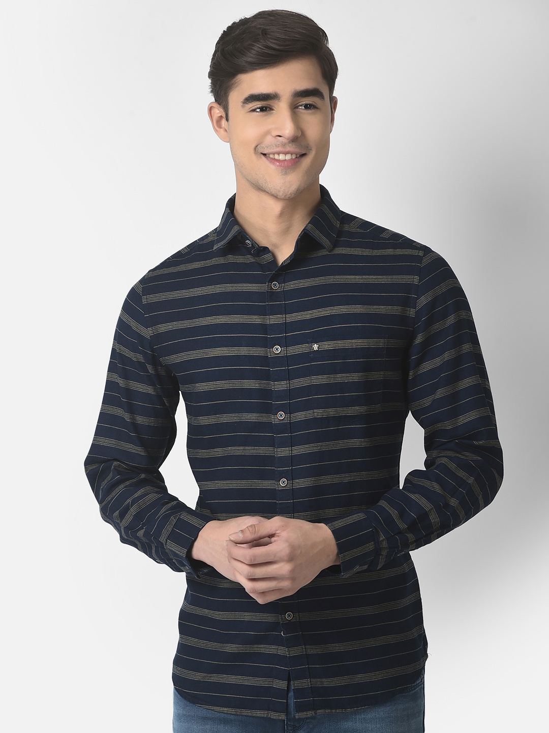 

Turtle Men Relaxed Slim Fit Horizontal Stripes Striped Casual Shirt, Navy blue