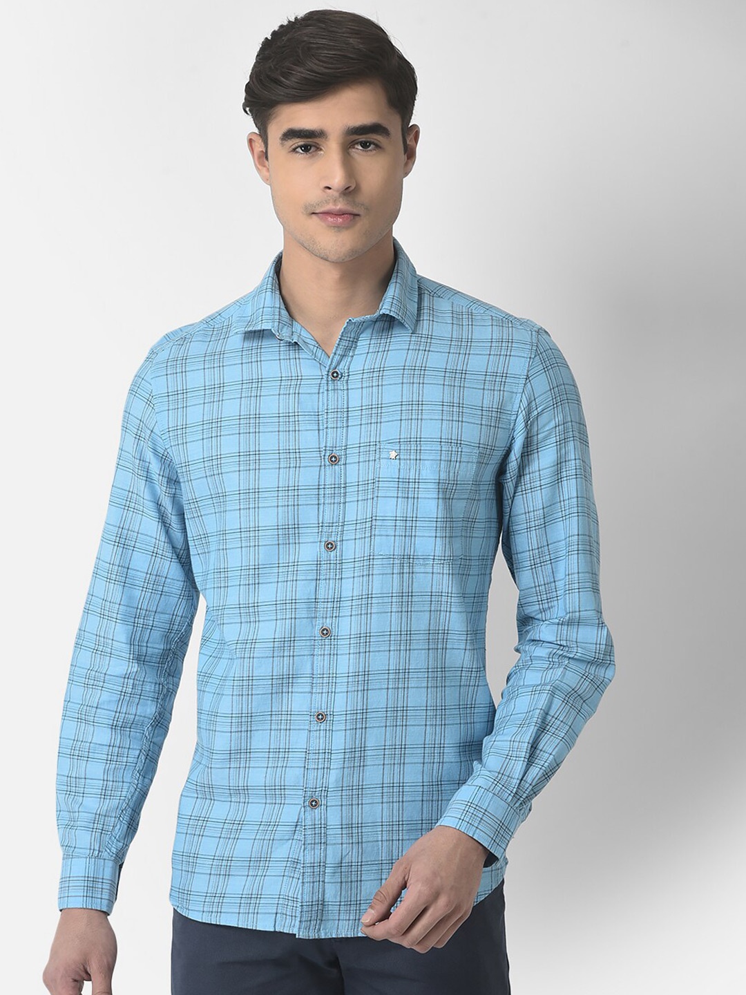 

Turtle Men Relaxed Slim Fit Tartan Checks Checked Casual Shirt, Blue