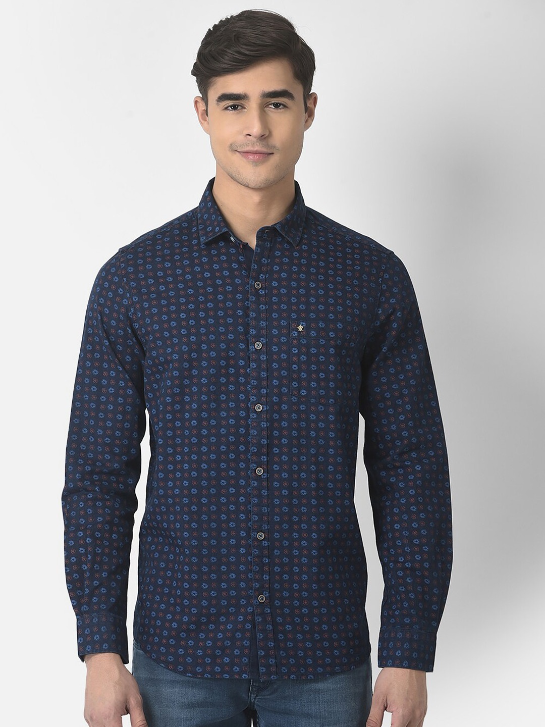 

Turtle Men Relaxed Cotton Slim Fit Micro Ditsy Printed Casual Shirt, Navy blue