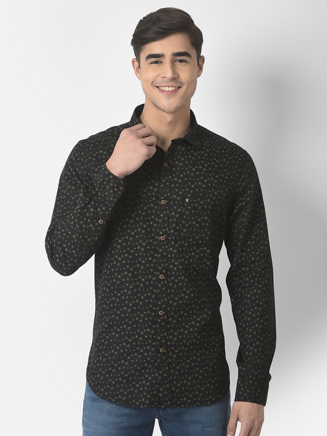 

Turtle Men Relaxed Cotton Slim Fit Micro Ditsy Printed Casual Shirt, Black
