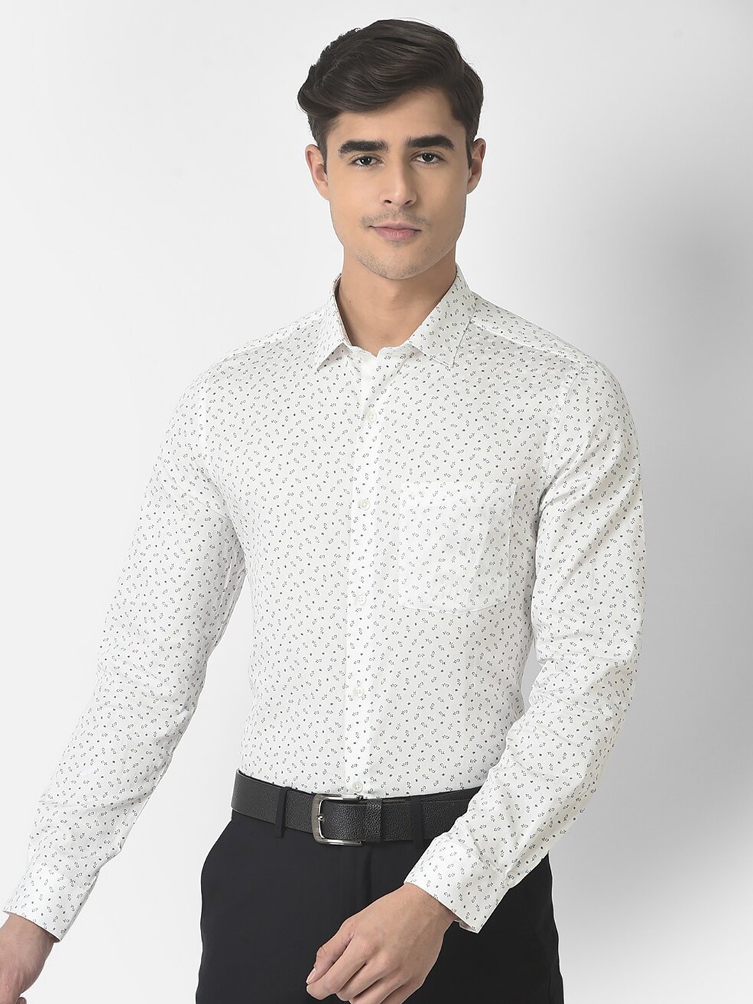 

Turtle Men Modern Slim Fit Printed Cotton Formal Shirt, White