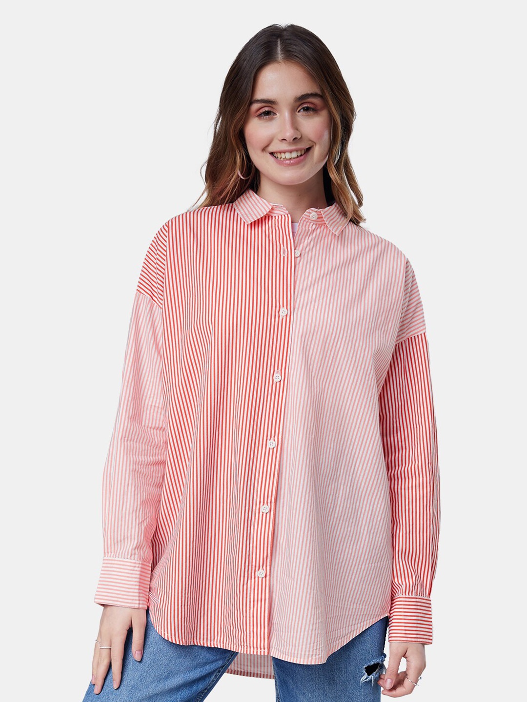 

The Souled Store Women Striped Pure Cotton Casual Shirt, Red