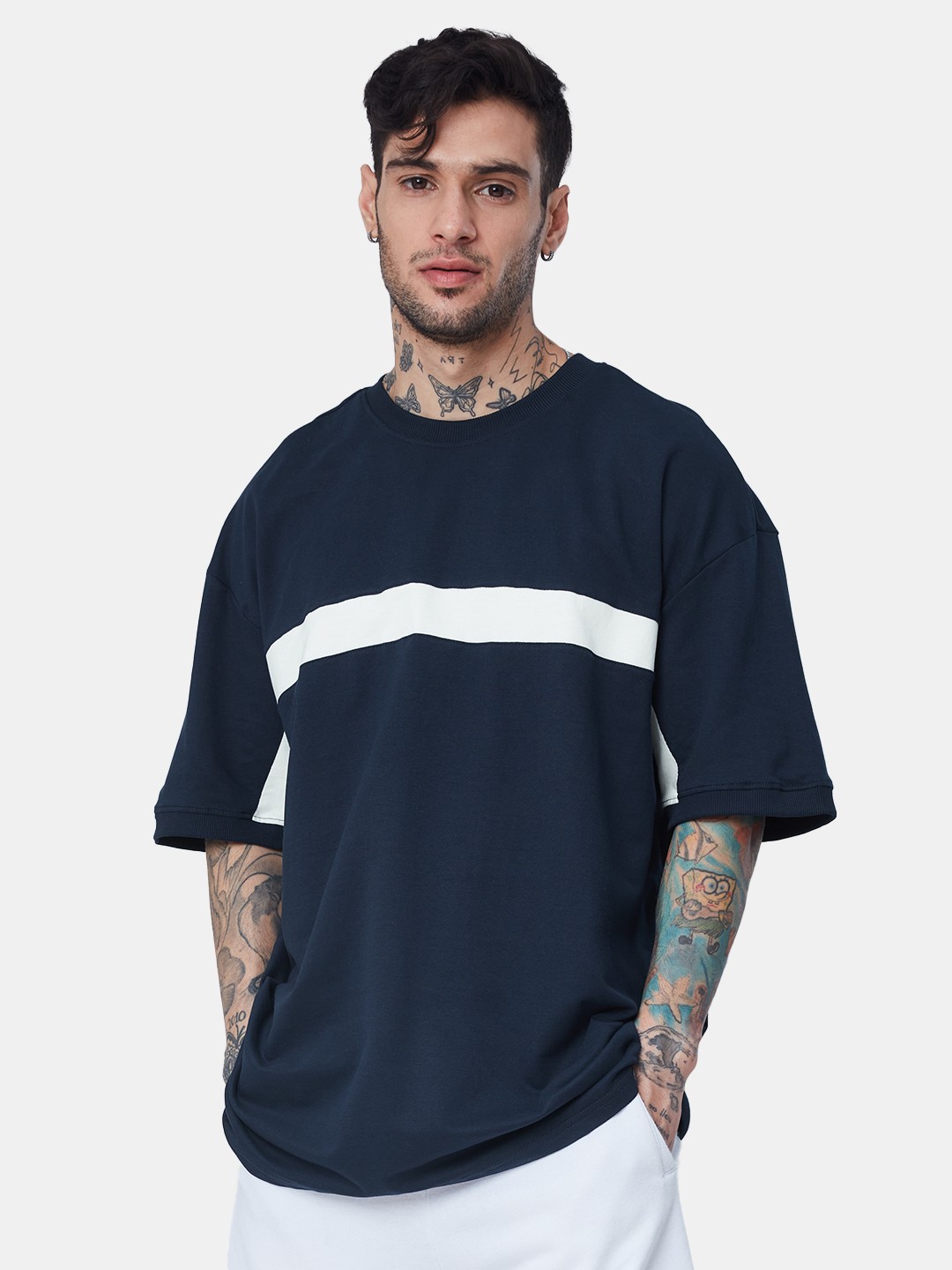 

The Souled Store Men Cotton Loose T-shirt, Navy blue