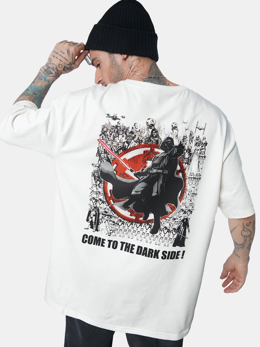 

The Souled Store Men Star Wars Dark Side Printed Cotton Oversized T-Shirt, White