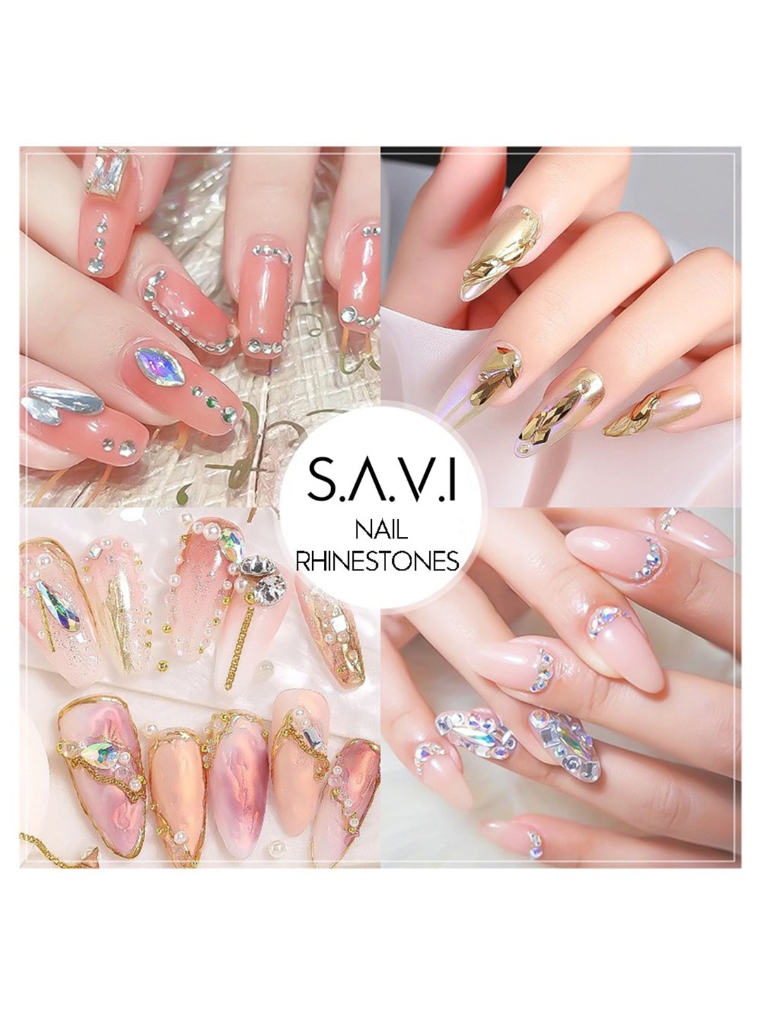 

S.A.V.I. 12 Grid Nail Art AB Color Flat Bottom Rhinestones Decorations Mix Shape Palette DIY Nail Art, Silver