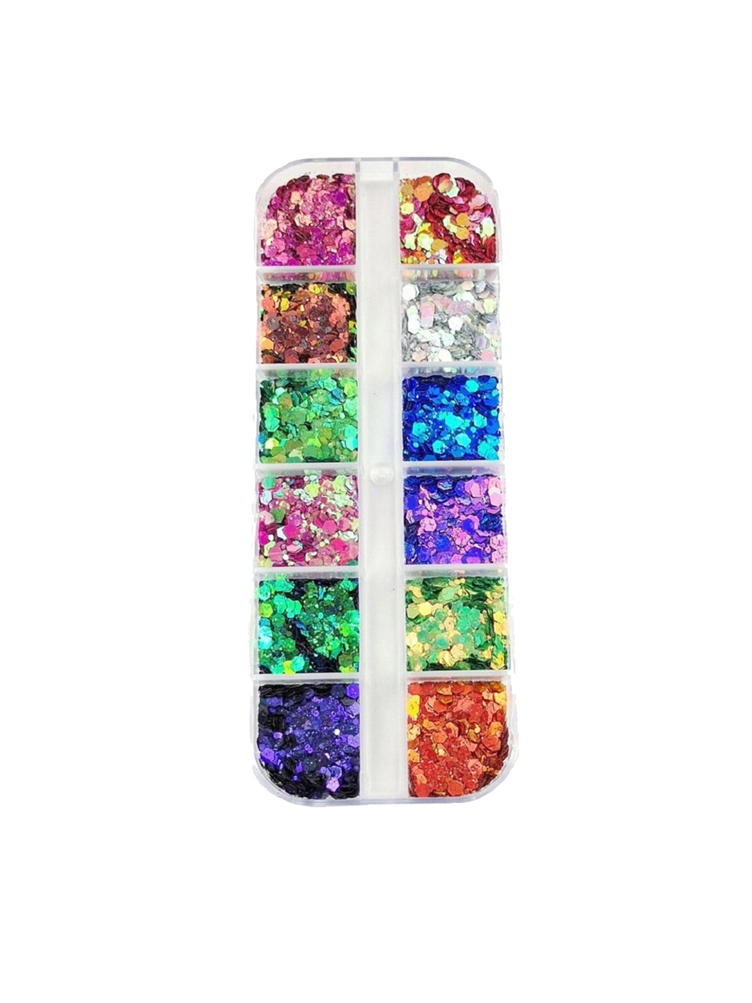 

S.A.V.I. 12 Grids Colors Chameleon Laser & Nail Glitter Hexagon Glitter Sequins Nail Art, Pink