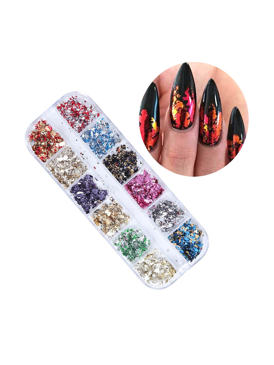 

S.A.V.I. Foil Glitter Flakes Shredded Paper Foil Irregular & Foil Holographic DIY Nail Art Palette, Blue