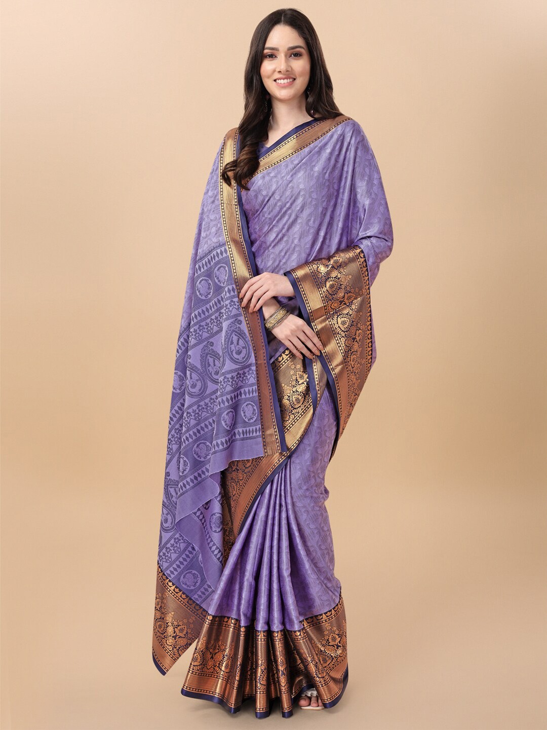 

KALINI Woven Design Zari Pure Cotton Saree, Purple