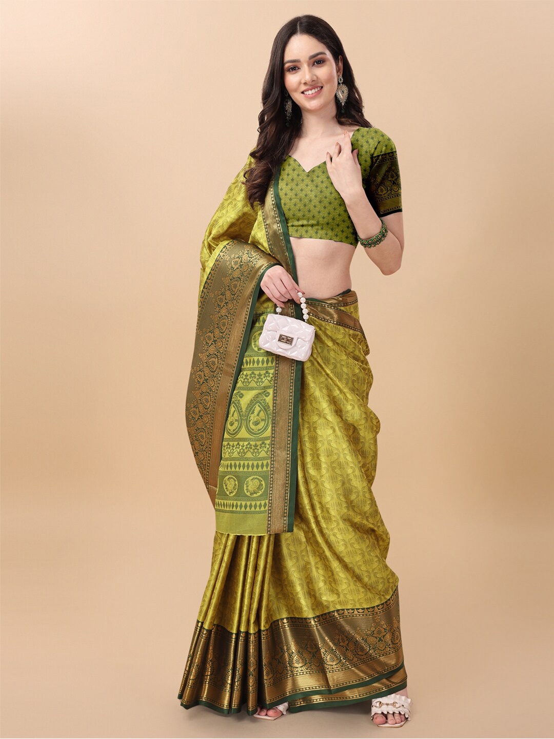 

KALINI Woven Design Zari Pure Cotton Mysore Silk Saree, Yellow