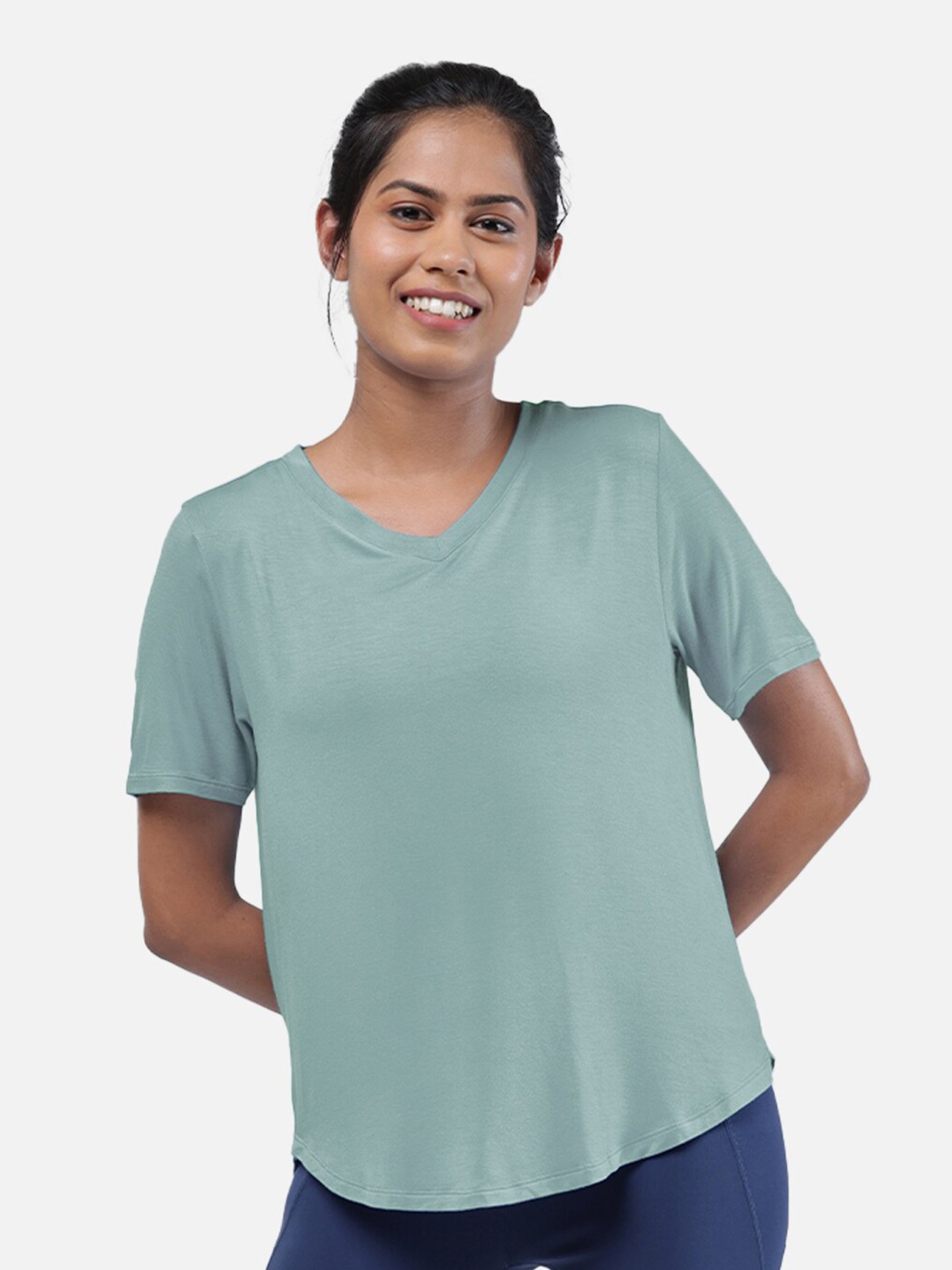 

Blissclub Fit Me Right Tee for Apple Shaped Bodies Bamboo T-shirt, Turquoise blue