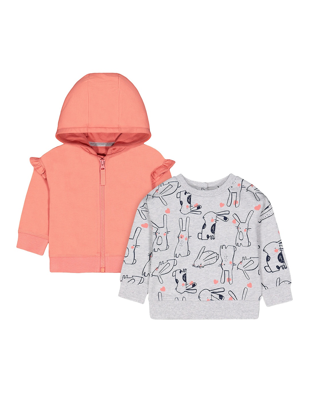 mothercare Girls Pack of 2 Cotton Sweatshirt, Peach