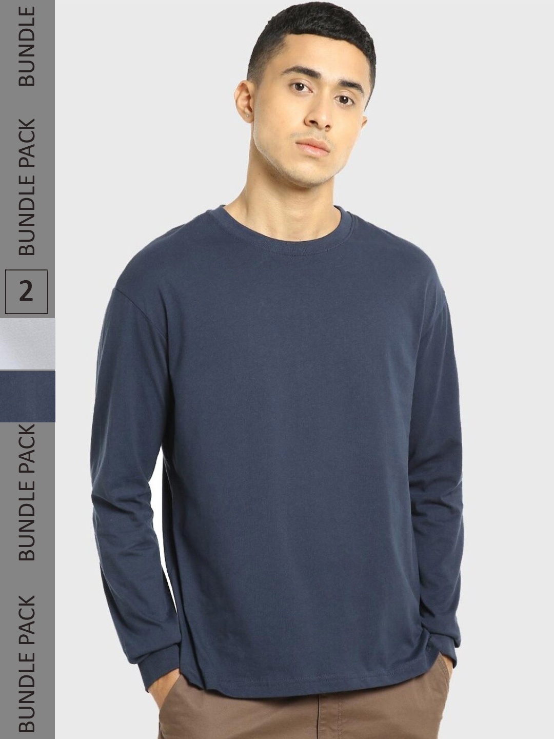 

Bewakoof Men Pack Of 2 Pure Cotton Oversized T-shirt, Blue