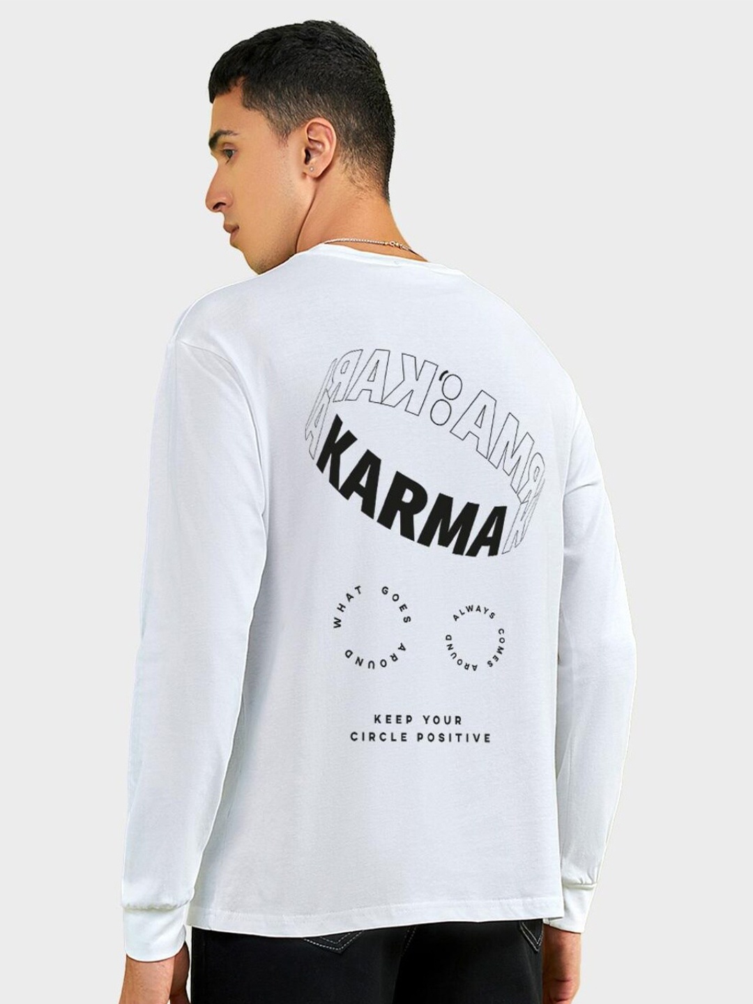 

Bewakoof Karma Circles Typography Oversized T-shirt, White